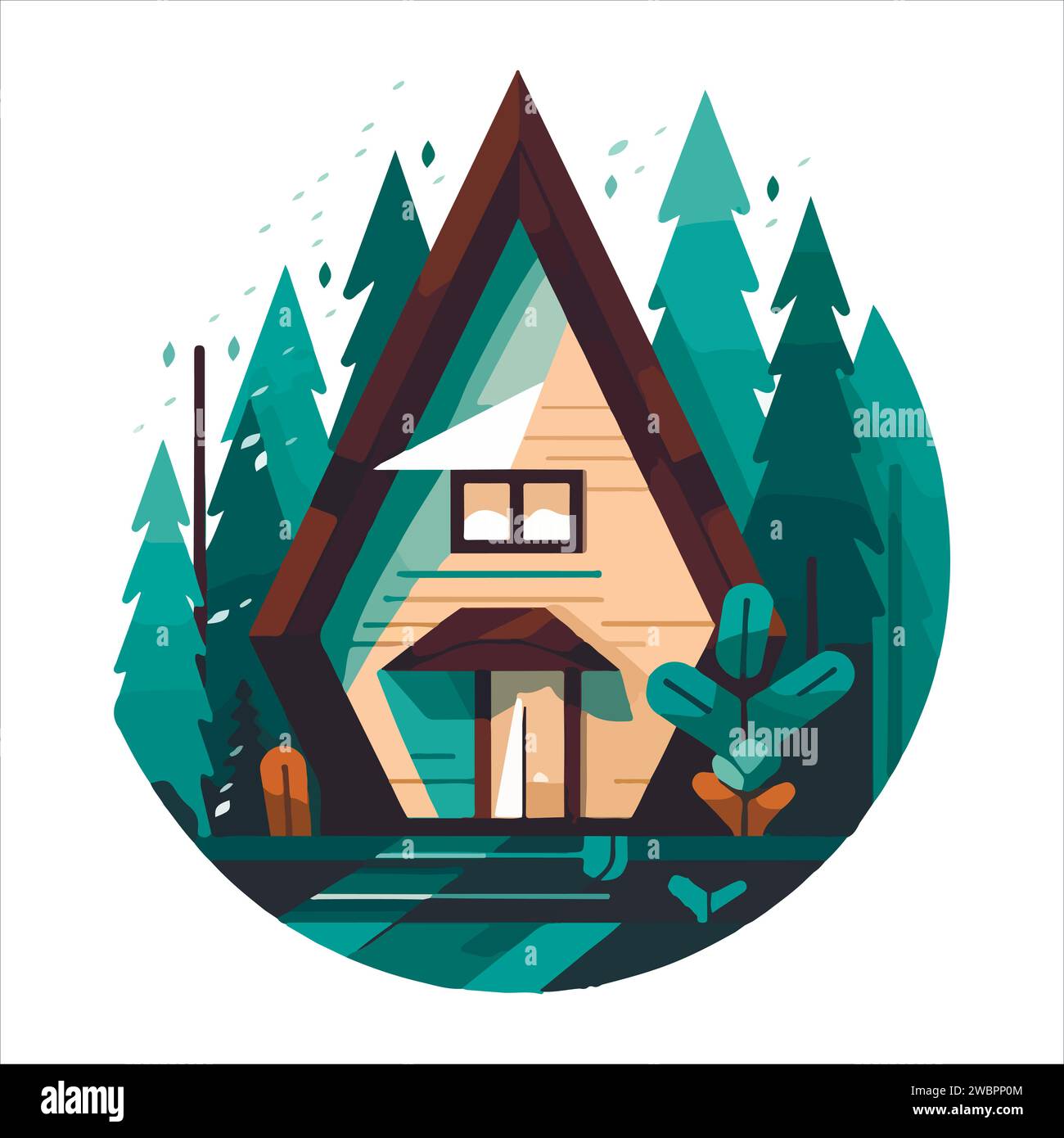 Wood cabin logo template. Cabin in the woods vector illustration. Cabin