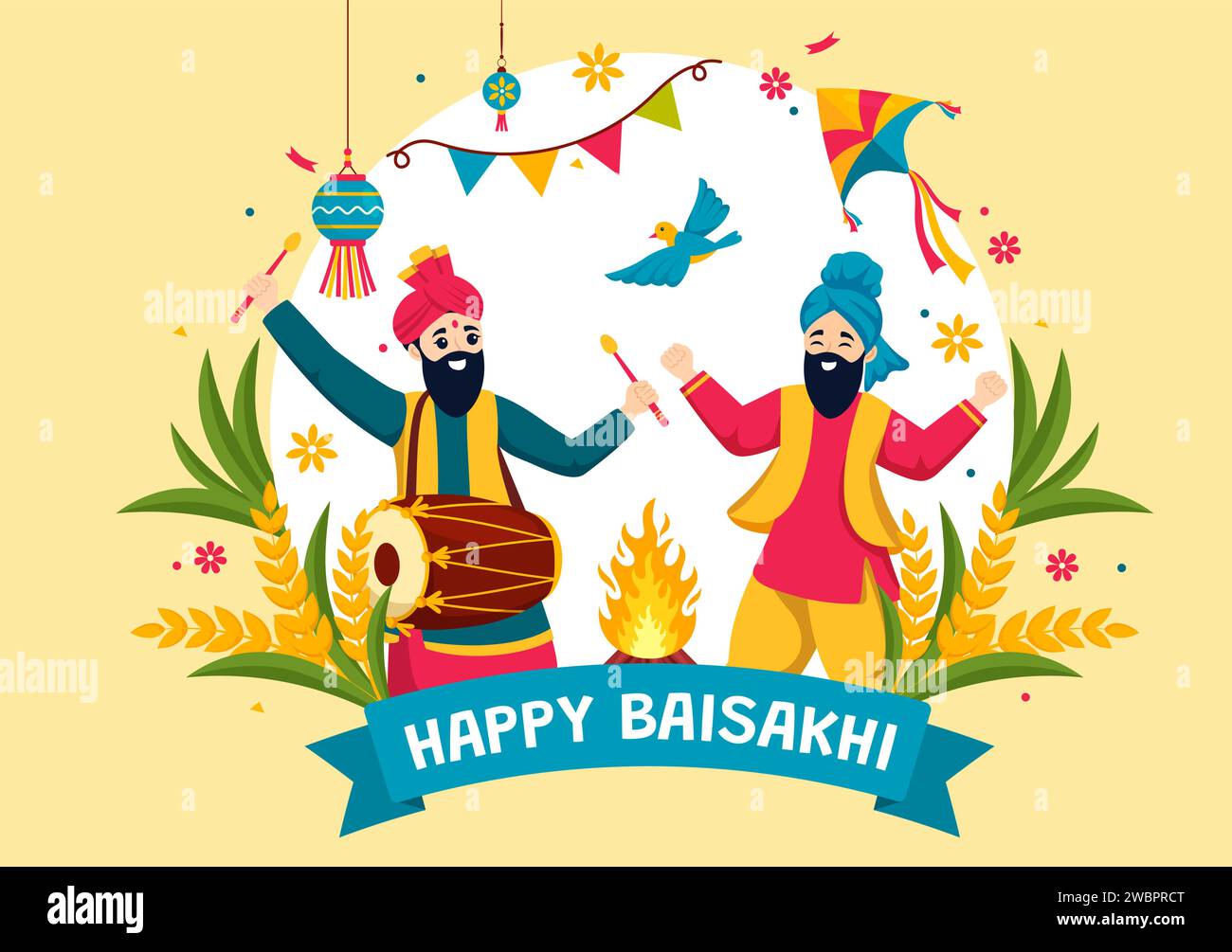 Happy Baisakhi Vector Illustration of Vaisakhi Punjabi Spring Harvest