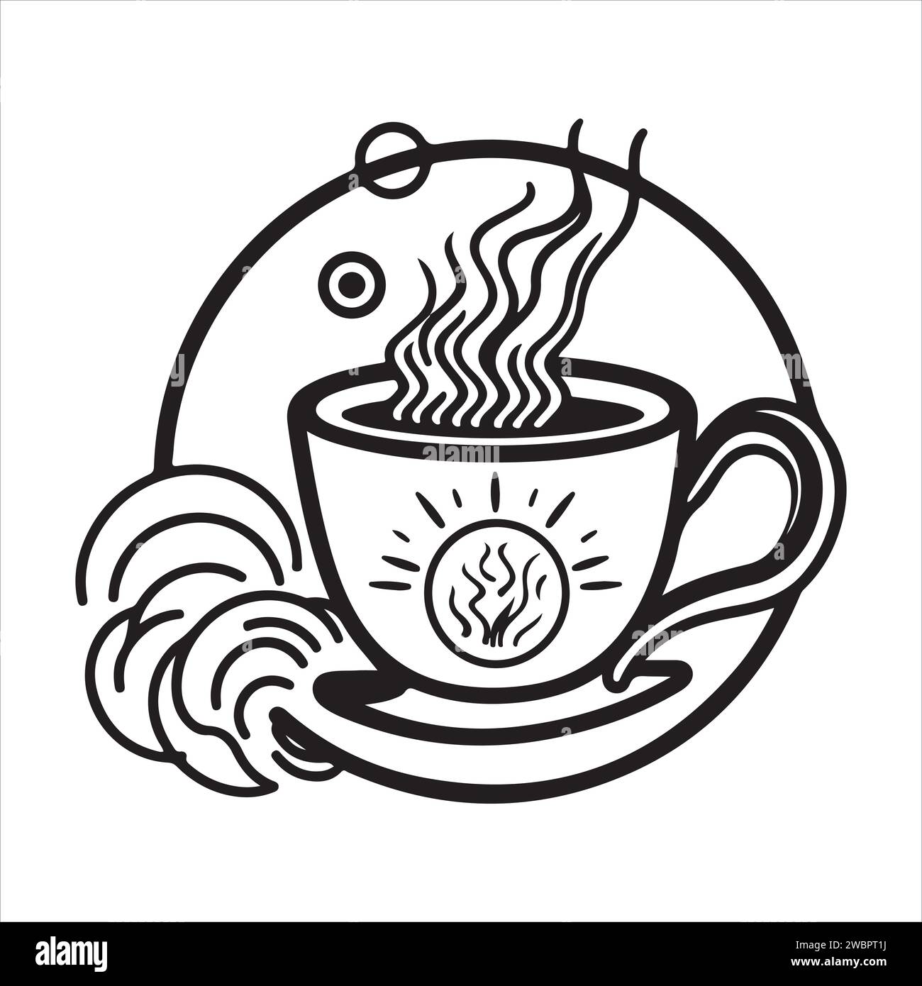 Illustration of Herbal traditional Tea. Tea Cup, tea leaves. Oriental