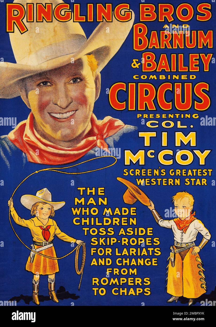 Western star Tim McCoy - Ringling Bros. Barnum and Bailey Circus Poster (Ringling Bros, 1937) Stock Photo