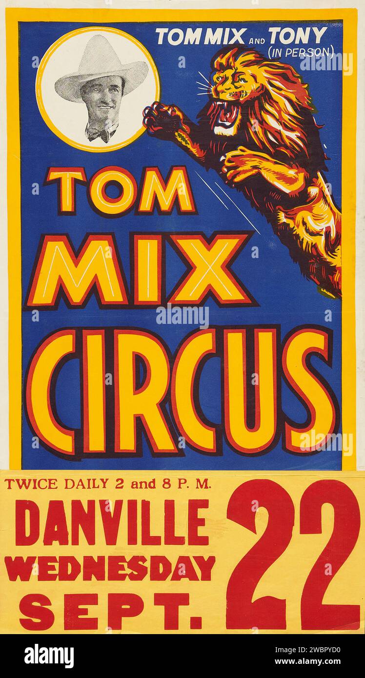 Tom Mix Circus feat an attacking lion (Tom Mix Circus, 1937) Danville Stock Photo