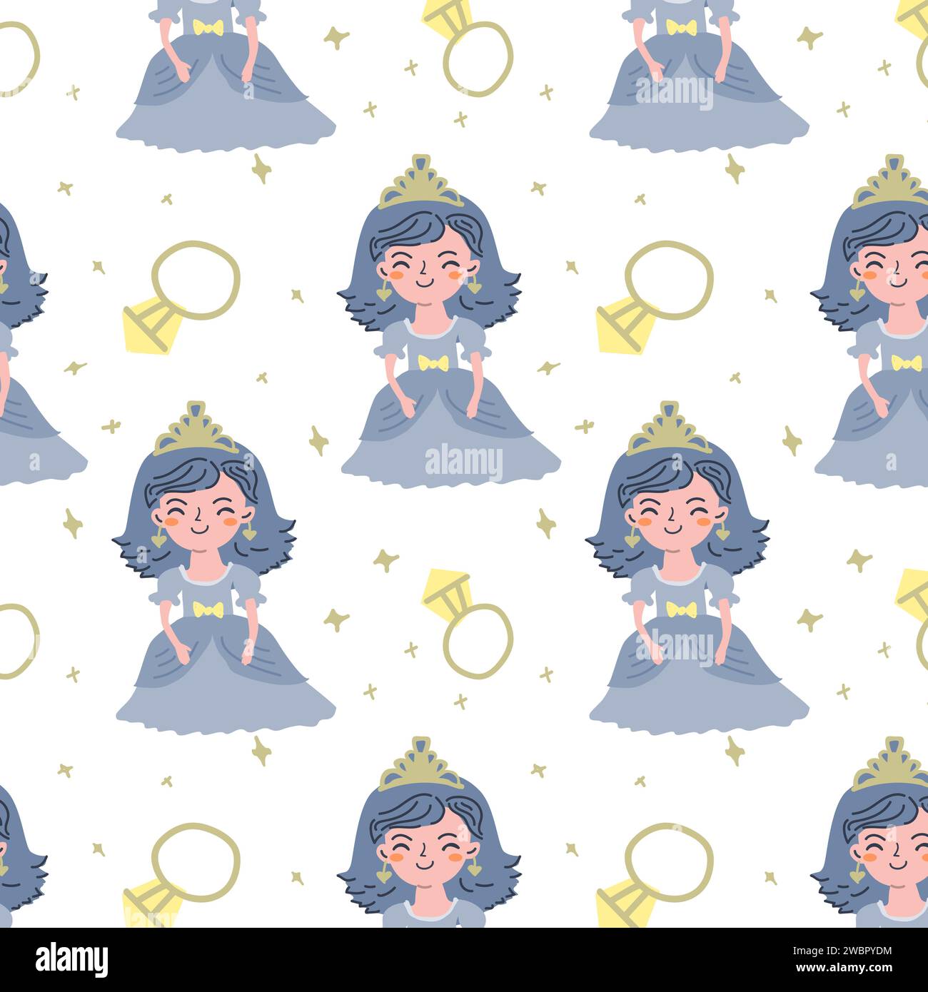 seamless pattern with ring and princess. Vector illustration on white ...