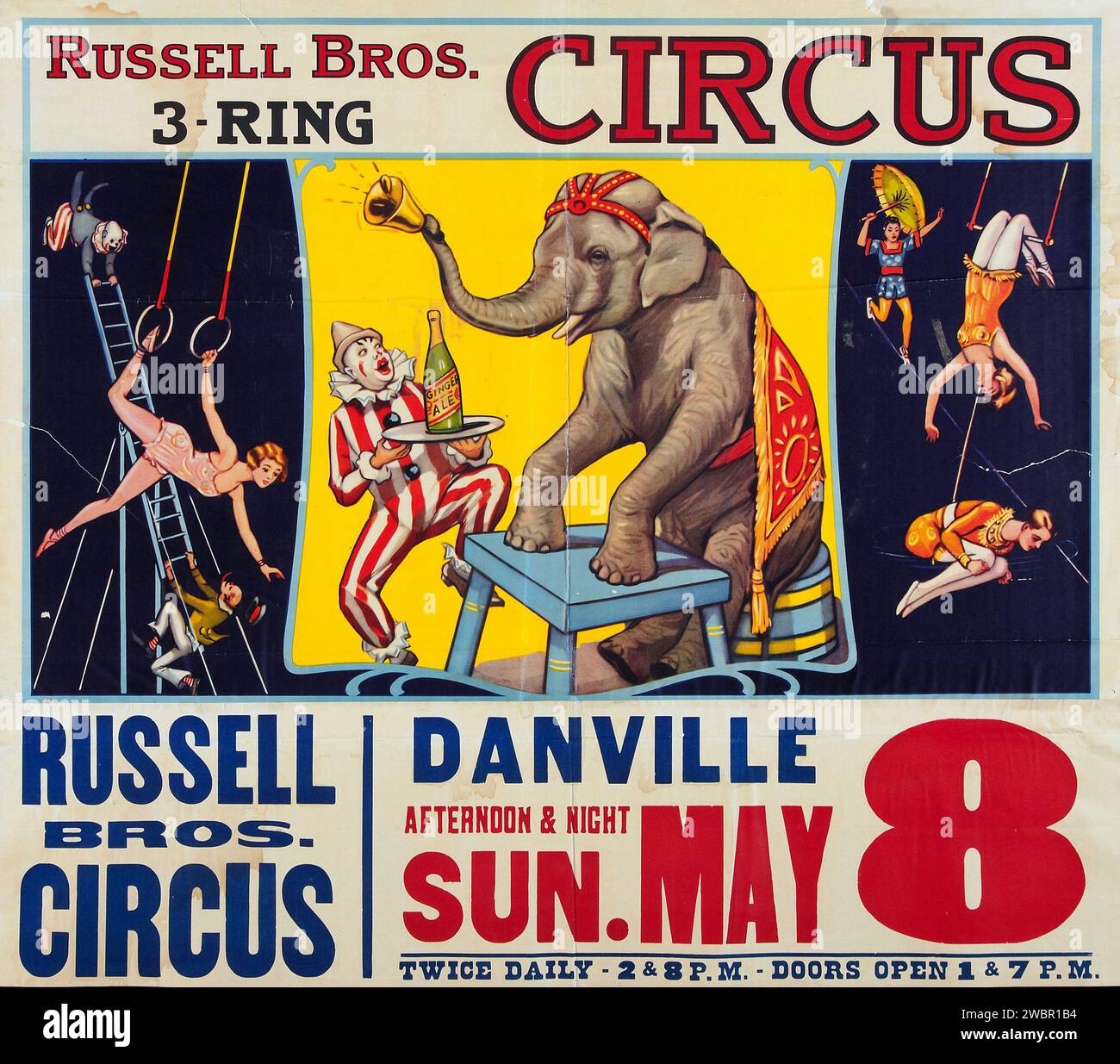 Circus Poster (Russell Brothers, 1938) Danville Stock Photo