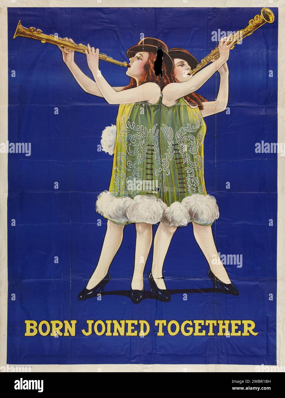 Hilton Sisters - Born Joined Together - Clarinet Playing Siamese Twins (Quigley Litho., 1920s). Circus poster Stock Photo