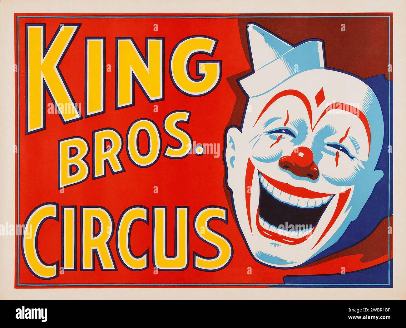 King Brothers Circus (1940s). Circus Poster feat a happy clown Stock Photo