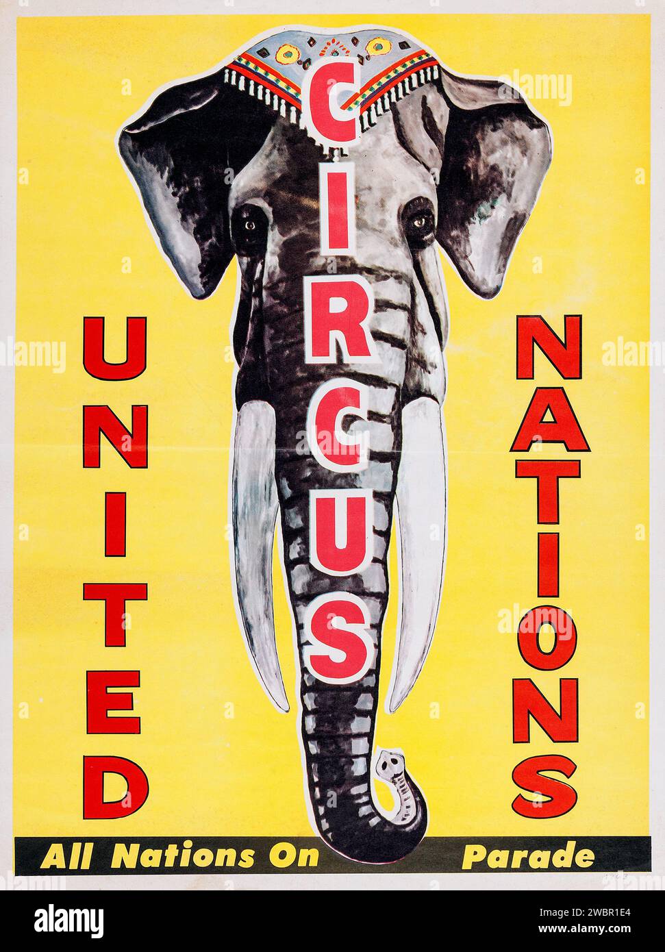 United Nations Circus Poster (United Nations, 1950s) feat a circus elephant Stock Photo