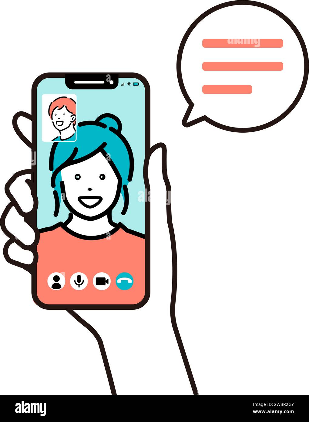 Vector illustration of a man and woman video chatting on a smartphone Stock Vector
