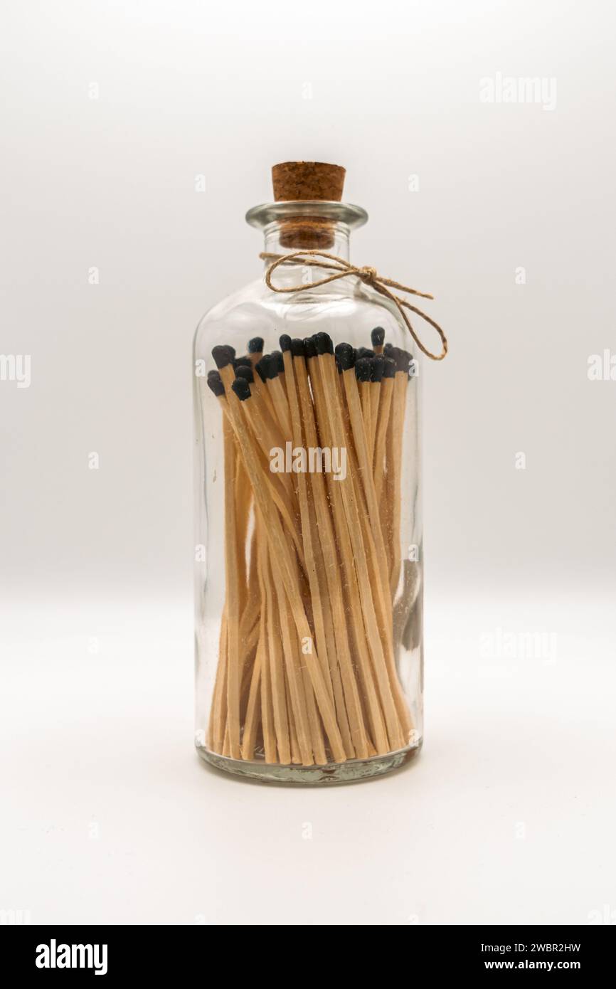 long (fireplace) matches in a transparent bottle Stock Photo - Alamy