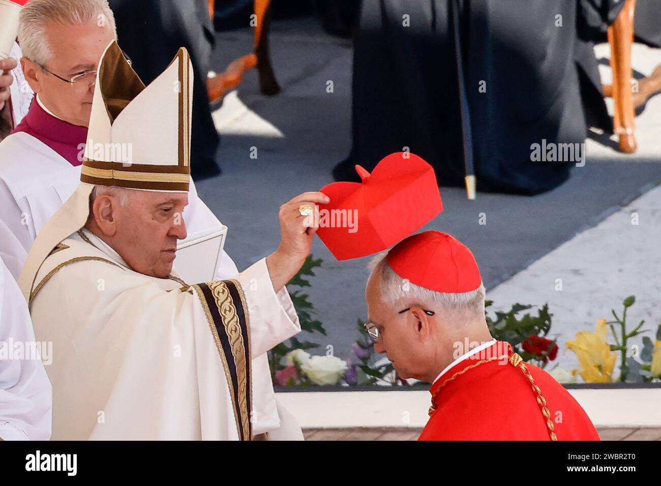 Pope Francis Puts The Red Biretta On The Head Of New Cardinal Robert Pope Francis Puts The Red Biretta On The Head Of New Cardinal Robert