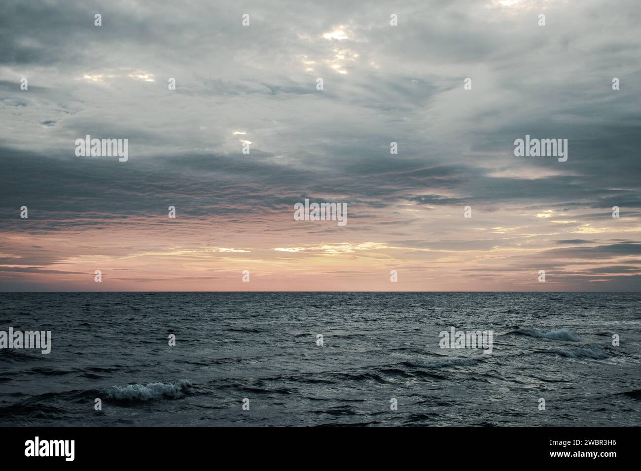 Sunset winter Mediterranean sea landscape photo. Beautiful nature scenery photography Stock Photo