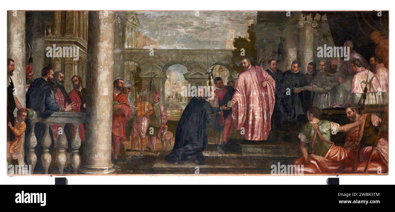 Papa Giulio II consegna ai delegati di Chioggia la bolla di aggregazione della Cappella della Beata Vergine di Sottomarina alla chiesa capitolare   - Stock Photo