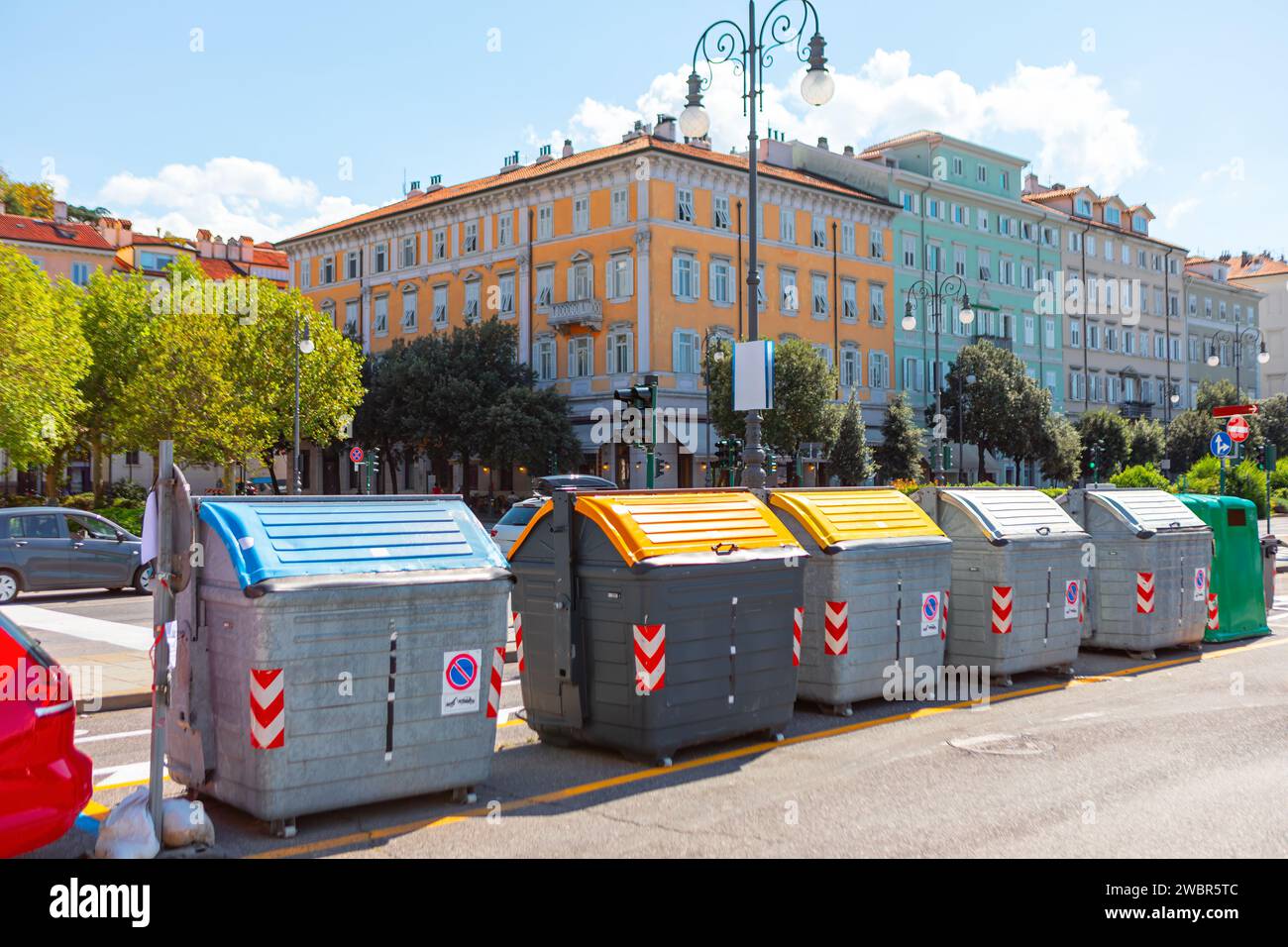 Trash bins on the city street in Europe Stock Photo Alamy