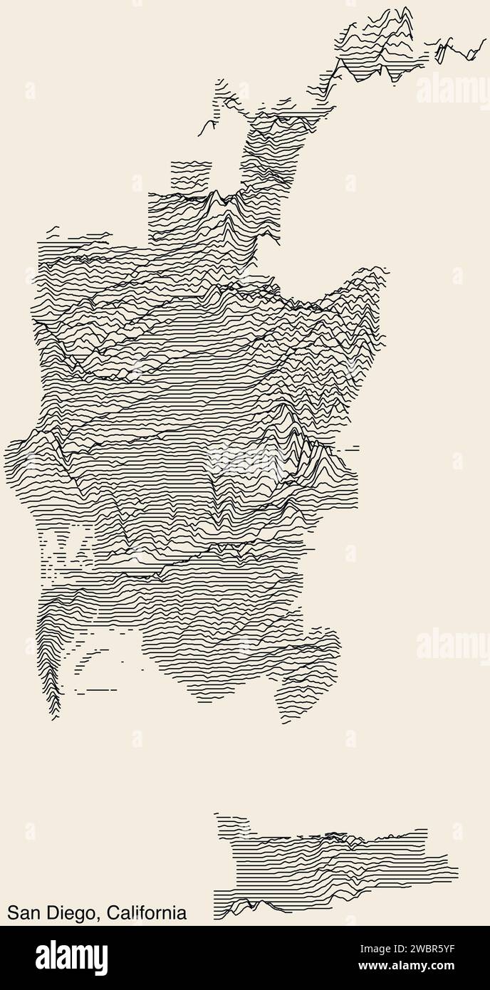 Topographic exaggerated relief map of SAN DIEGO, CALIFORNIA Stock Vector