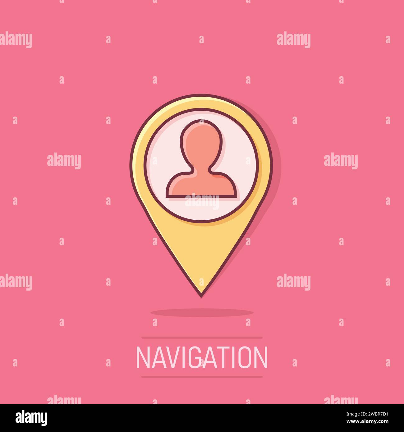 Placement icon in comic style. People pin vector cartoon illustration on white isolated background. Navigation business concept splash effect. Stock Vector