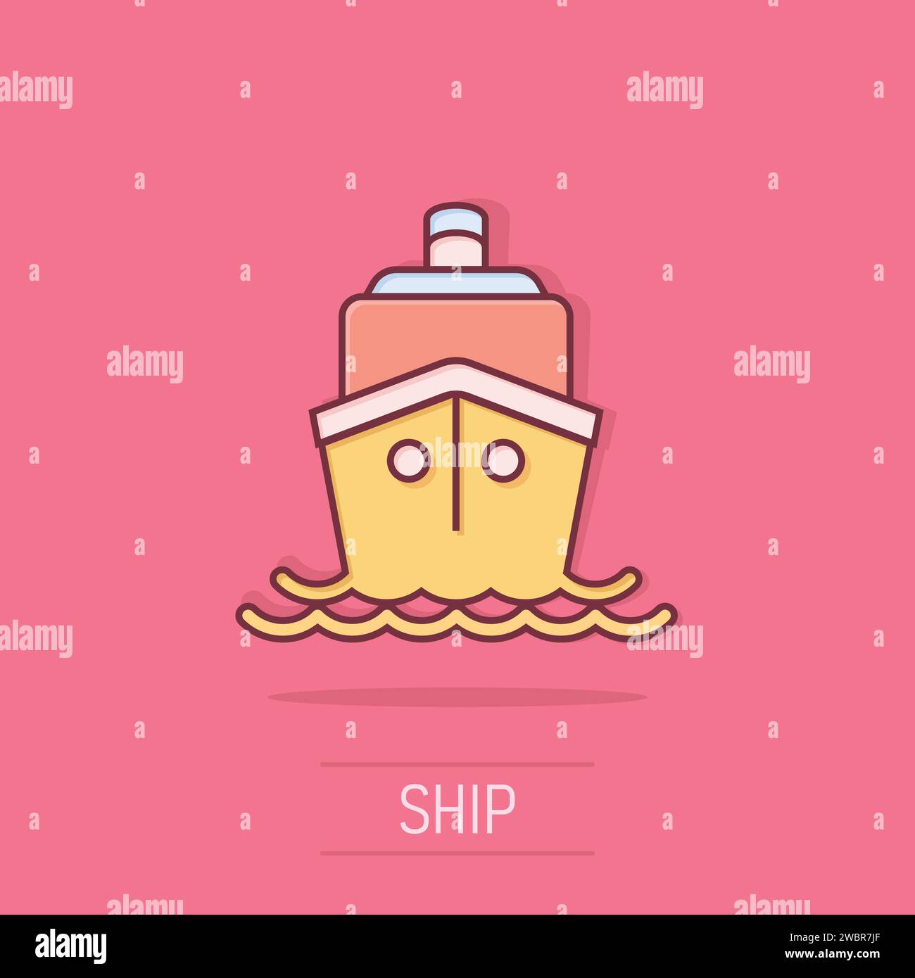 Ship cruise sign icon in comic style. Cargo boat vector cartoon ...