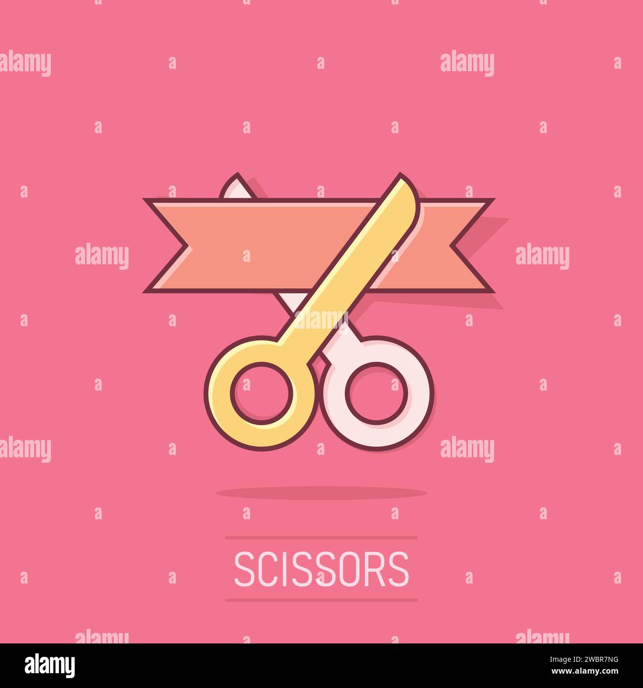 Scissors icon in comic style. Cutting ribbon vector cartoon ...