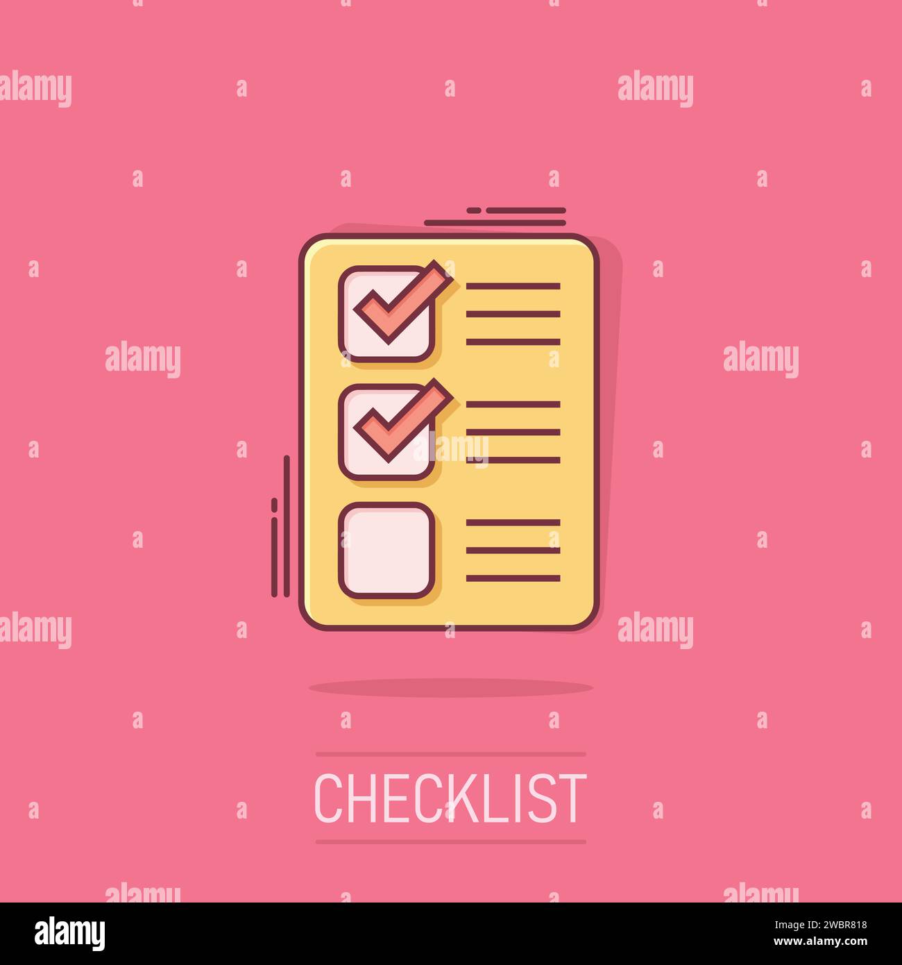 Checklist document sign icon in comic style. Survey vector cartoon ...