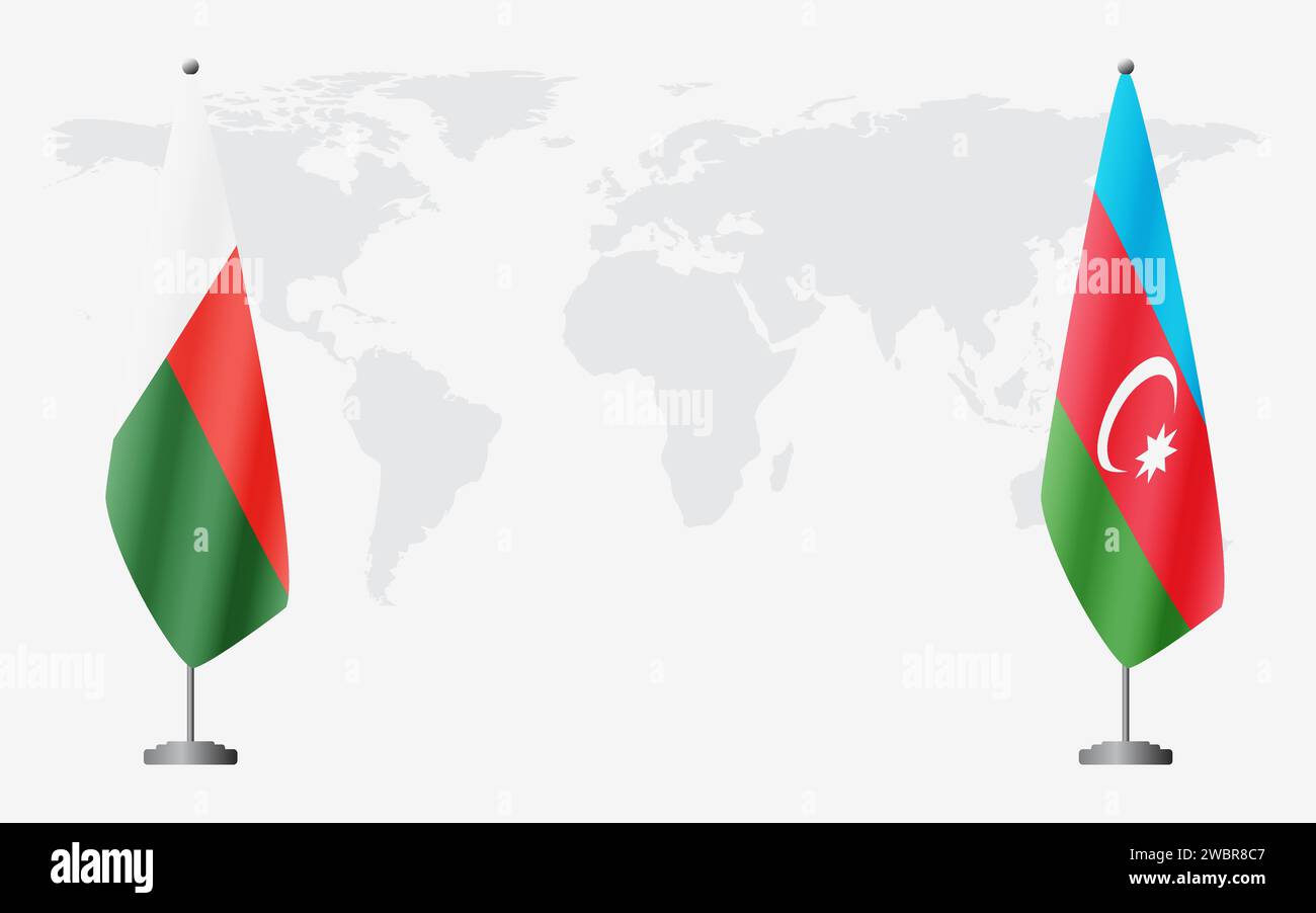 Madagascar and Azerbaijan flags for official meeting against background of world map. Stock Vector