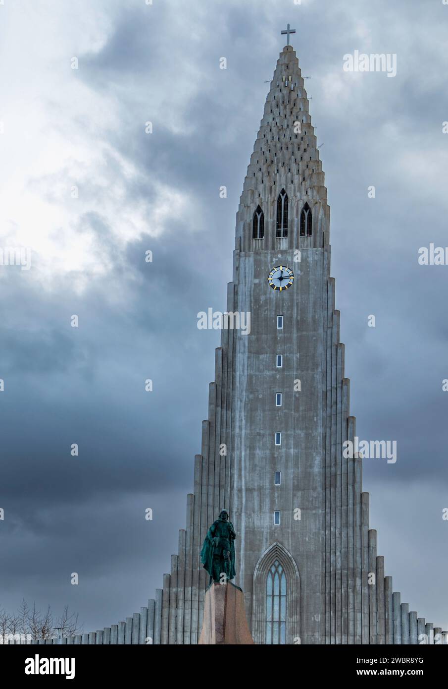 Exterior of famous Hallgrimskirkja parish church with geometric