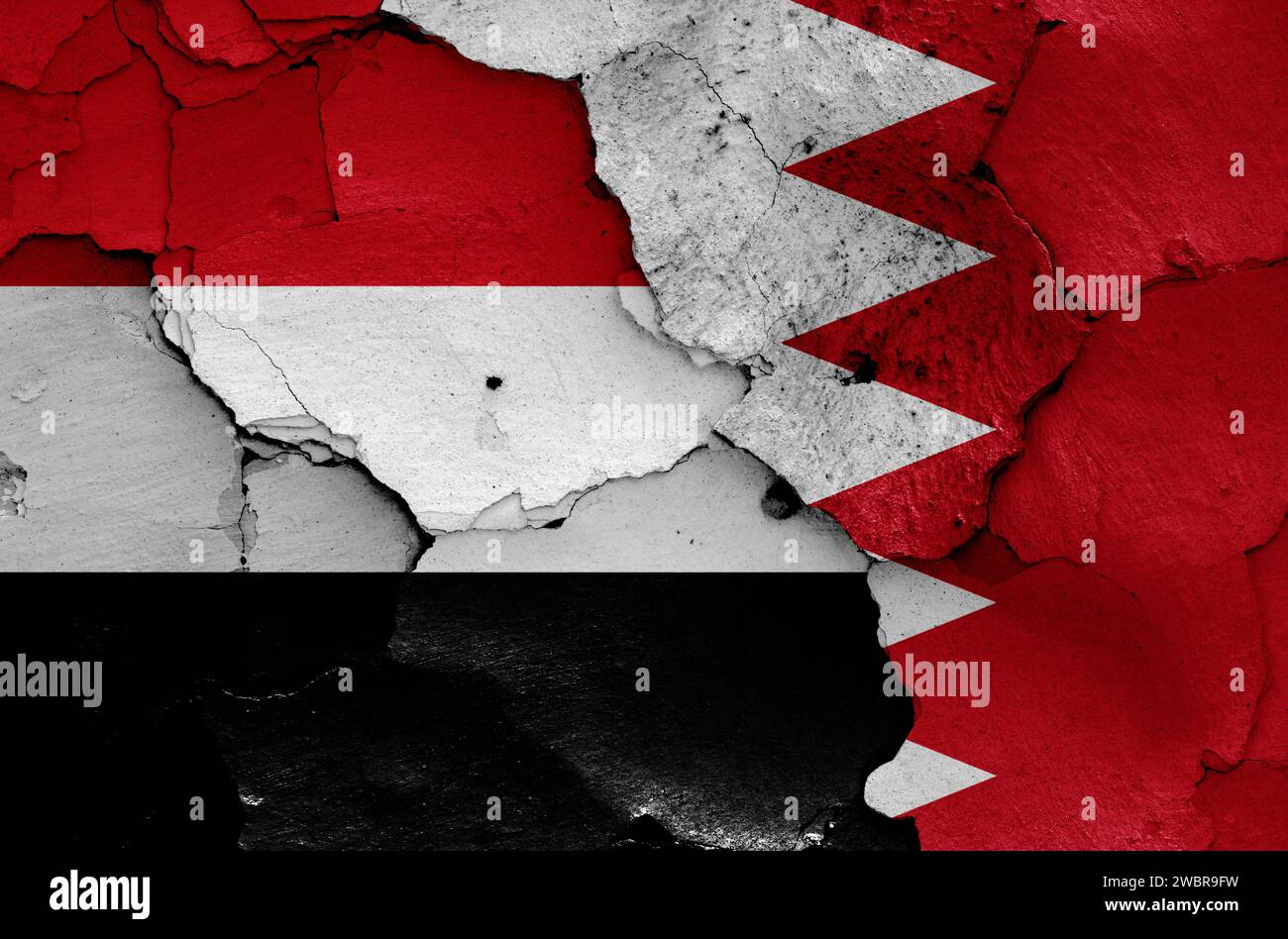flags of Yemen and Bahrain painted on cracked wall Stock Photo - Alamy