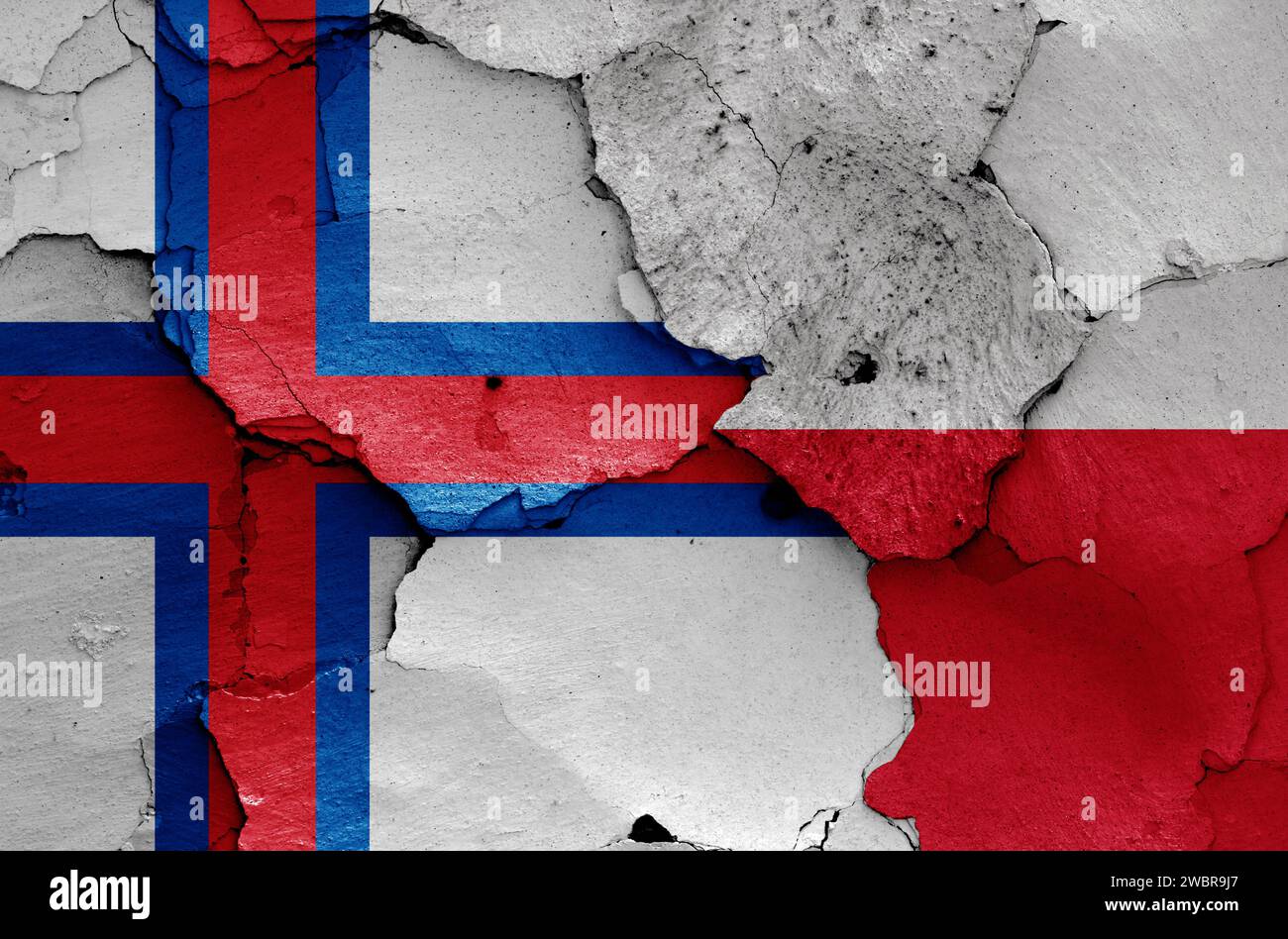 flags of Faroe Islands and Poland painted on cracked wall Stock Photo ...