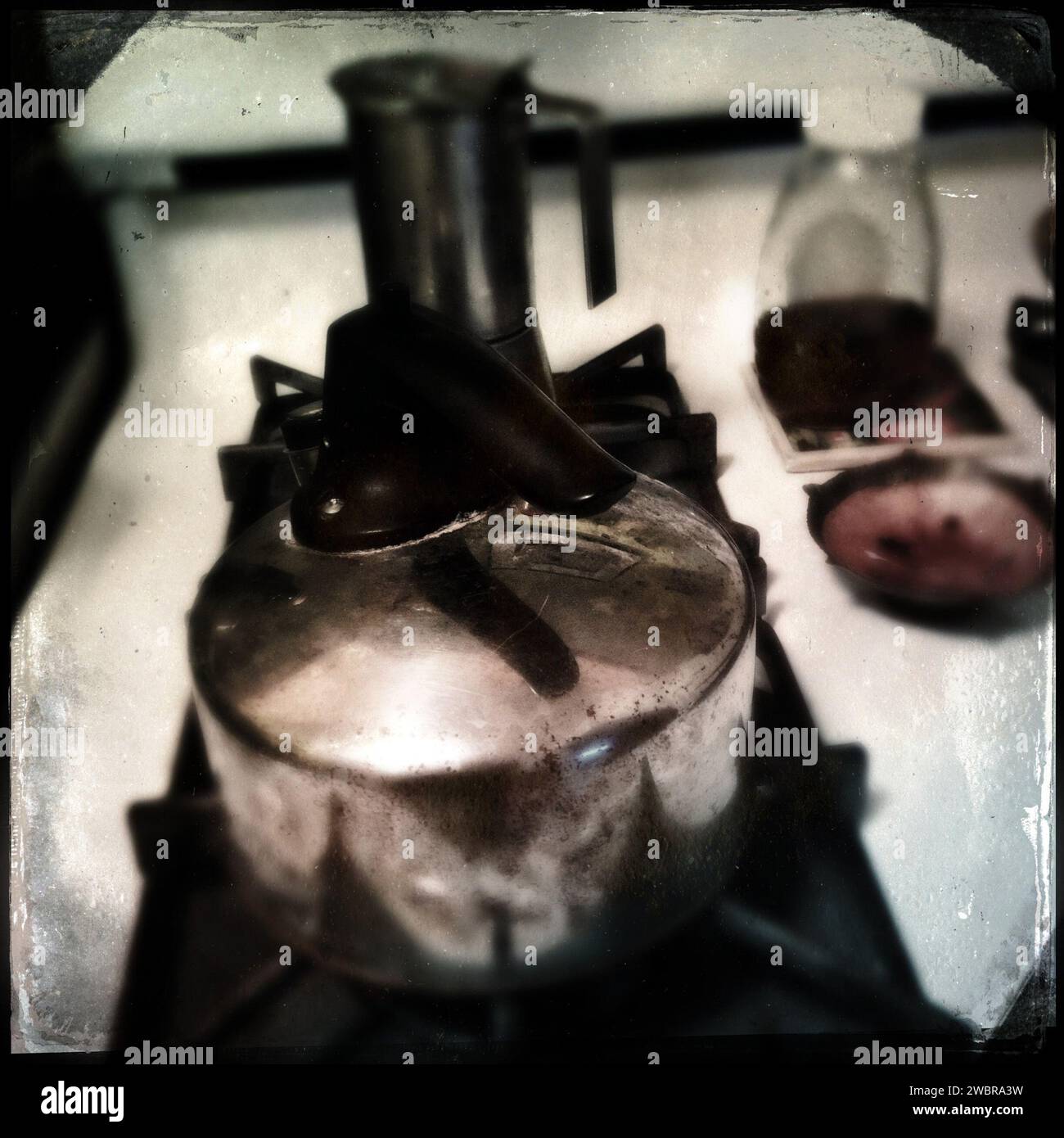 Tea kettle espresso pot & honey Stock Photo Alamy