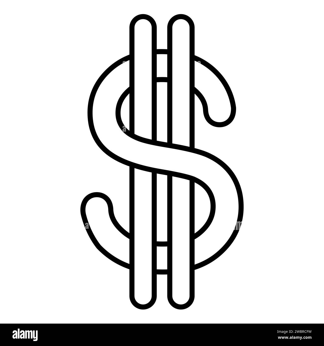 Dollar symbol, letter s two vertical lines, cartoon dollar symbol Stock Vector