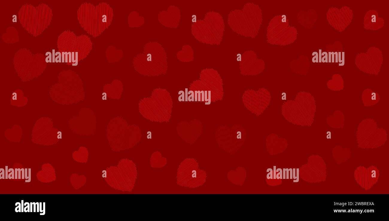 Valentines Day banner with a red scribbled hearts design Stock Vector