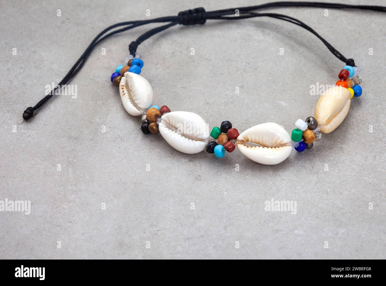 Beaded bracelet with seashells handmade Stock Photo