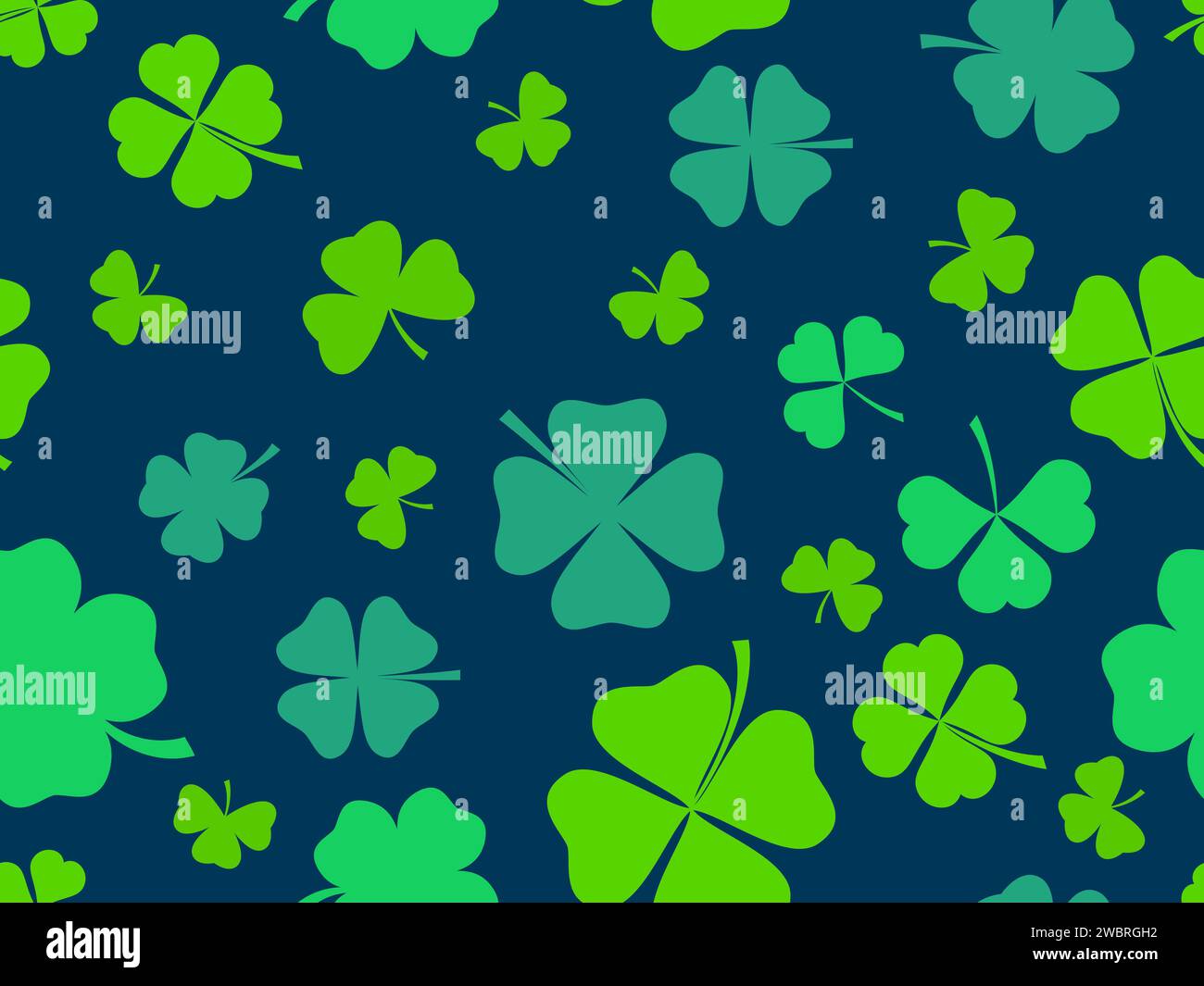 Clover seamless pattern for Saint Patrick's Day. Four-leafed and three-leafed clover. Background for printing on paper, advertising materials and fabr Stock Vector