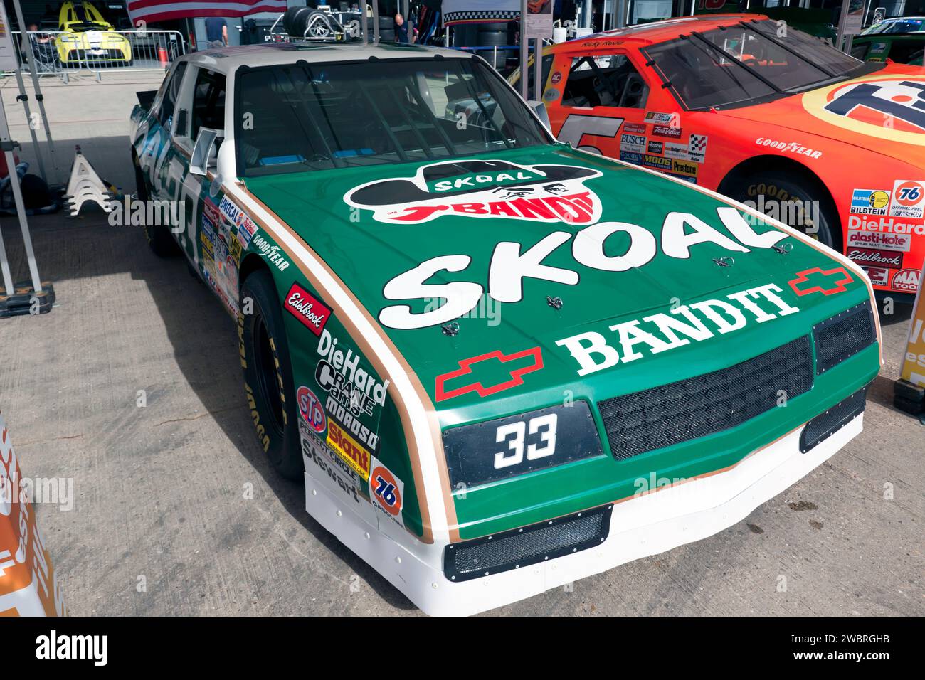 Vance Kershner's 1988, Chevrolet Monte Carlo taking part in the 75th Anniversary of Nascar Demonstration, at the 2023 Silverstone Festival Stock Photo