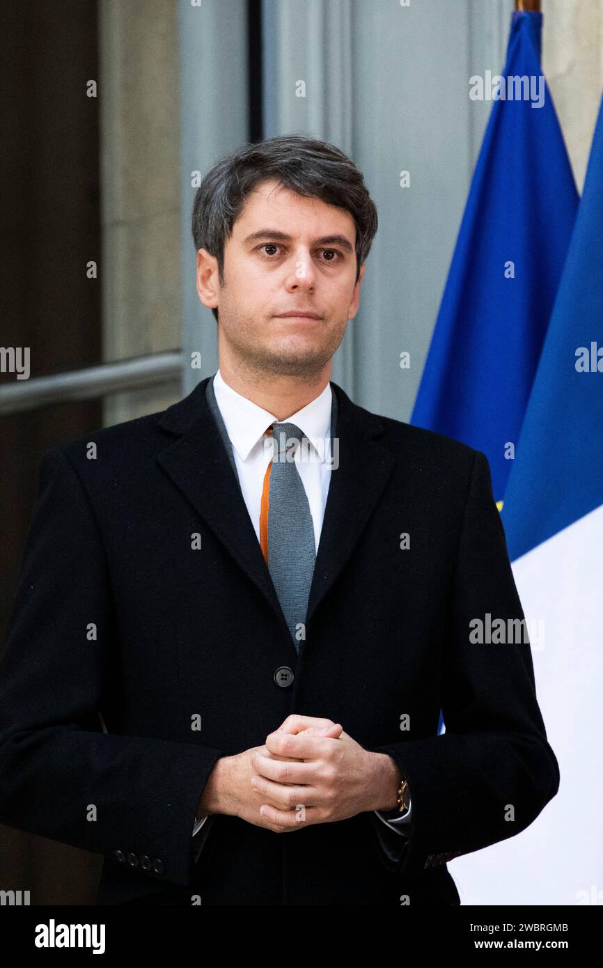 Paris, France. 12th Jan, 2024. The new Prime Minister Gabriel Attal