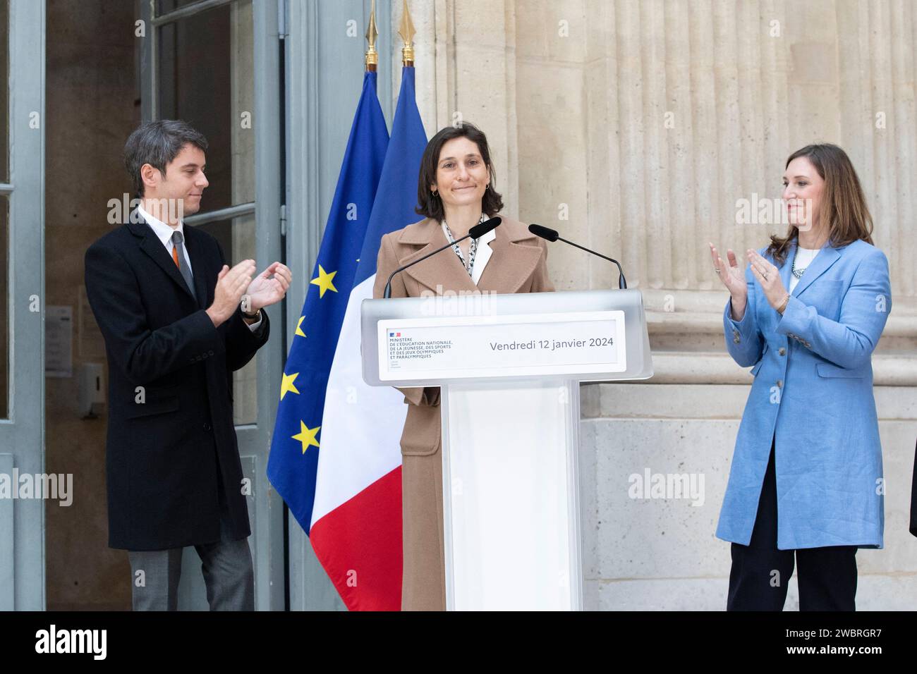 Paris, France. 12th Jan, 2024. The new Prime Minister Gabriel Attal