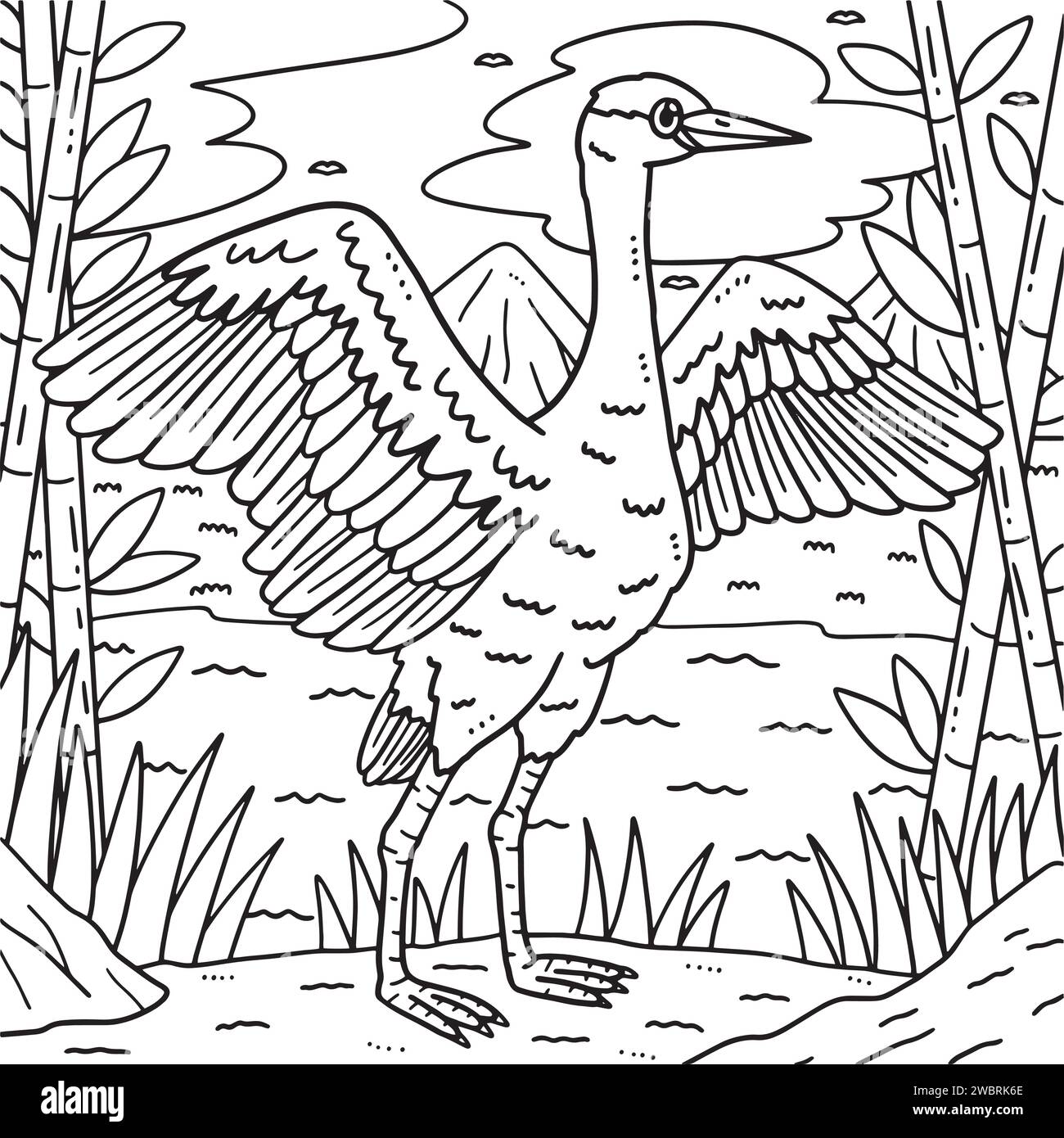 Crane Bird Coloring Page for Kids Stock Vector Image & Art - Alamy