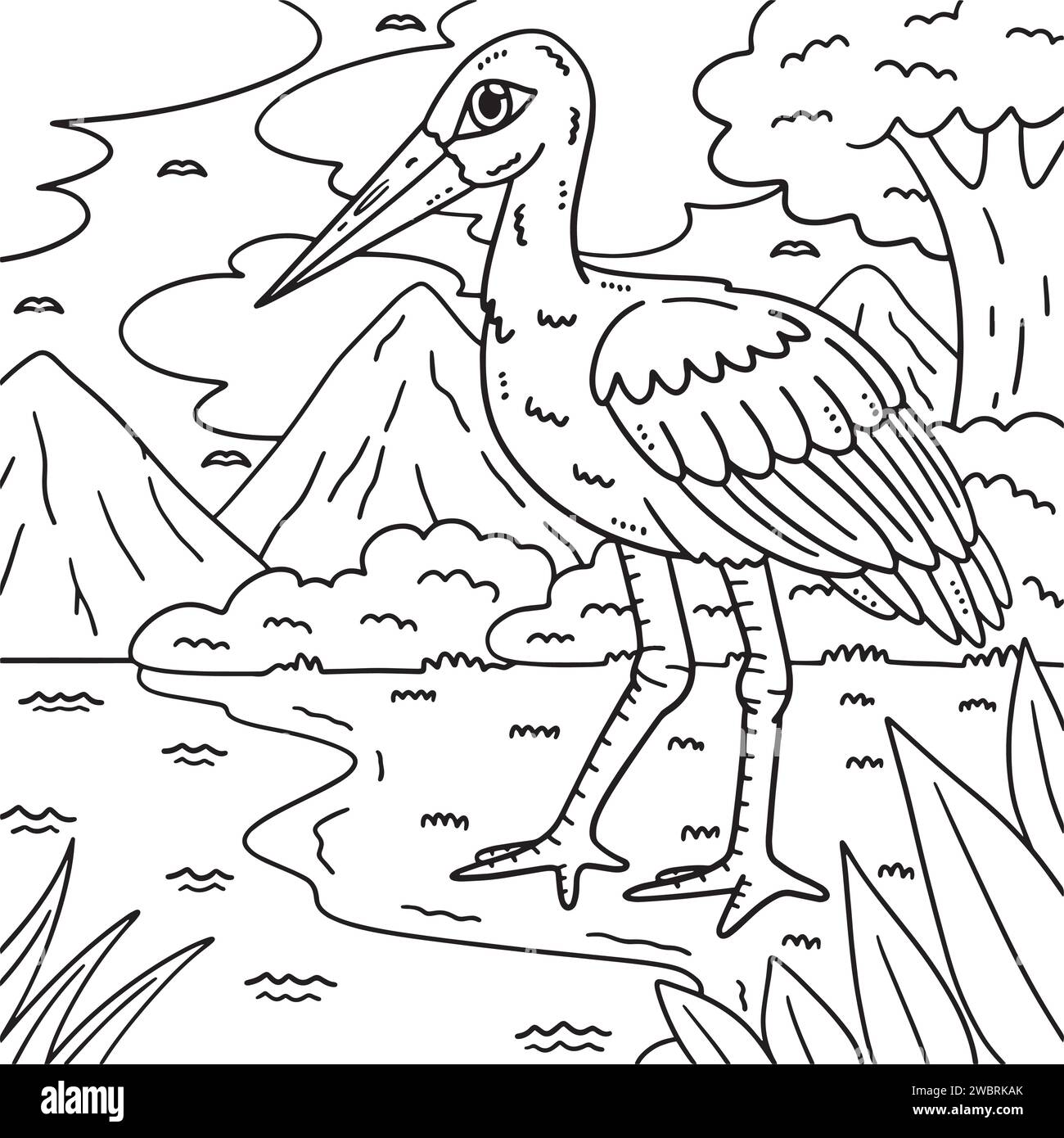White Stork Bird Coloring Page for Kids Stock Vector