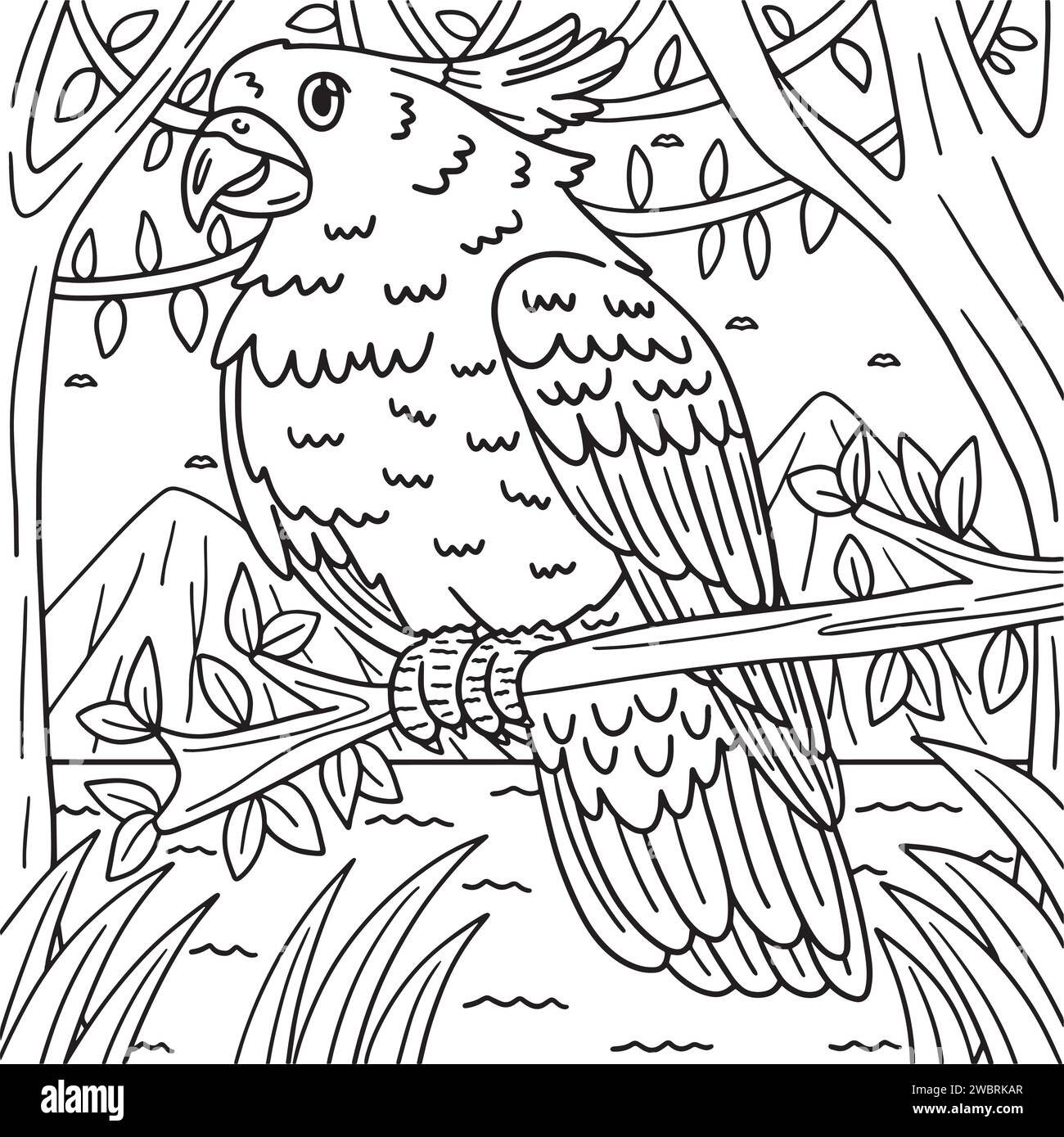 Cockatoo Bird Coloring Page for Kids Stock Vector