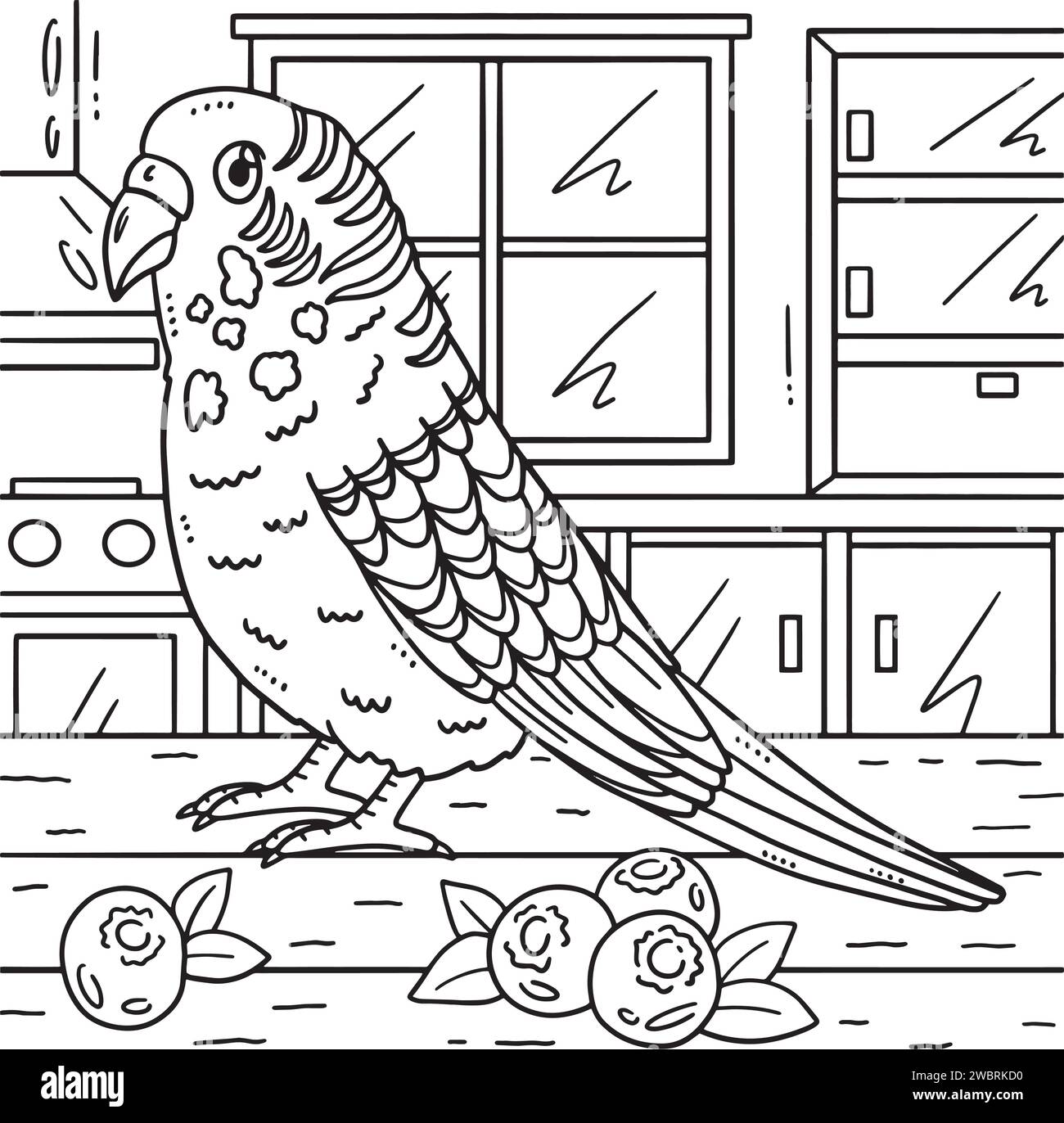 Parakeet Bird Coloring Page for Kids Stock Vector