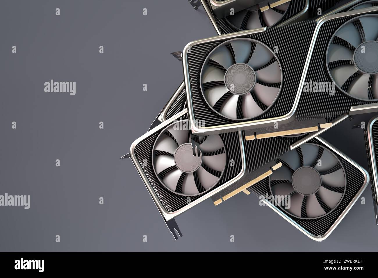 Computer Graphics Cards on a heap. Copy space Stock Photo