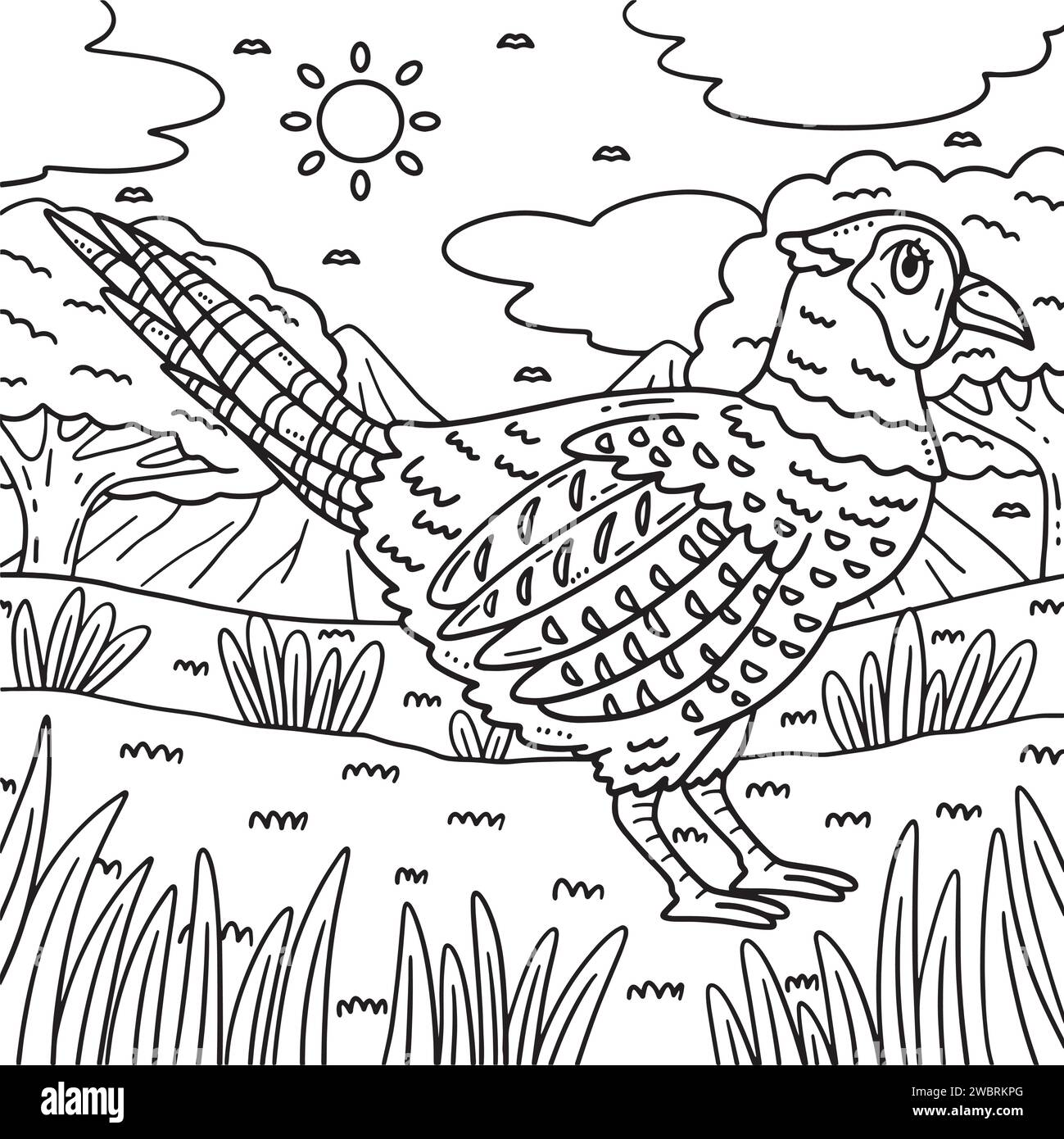 Common Pheasant Bird Coloring Page for Kids Stock Vector
