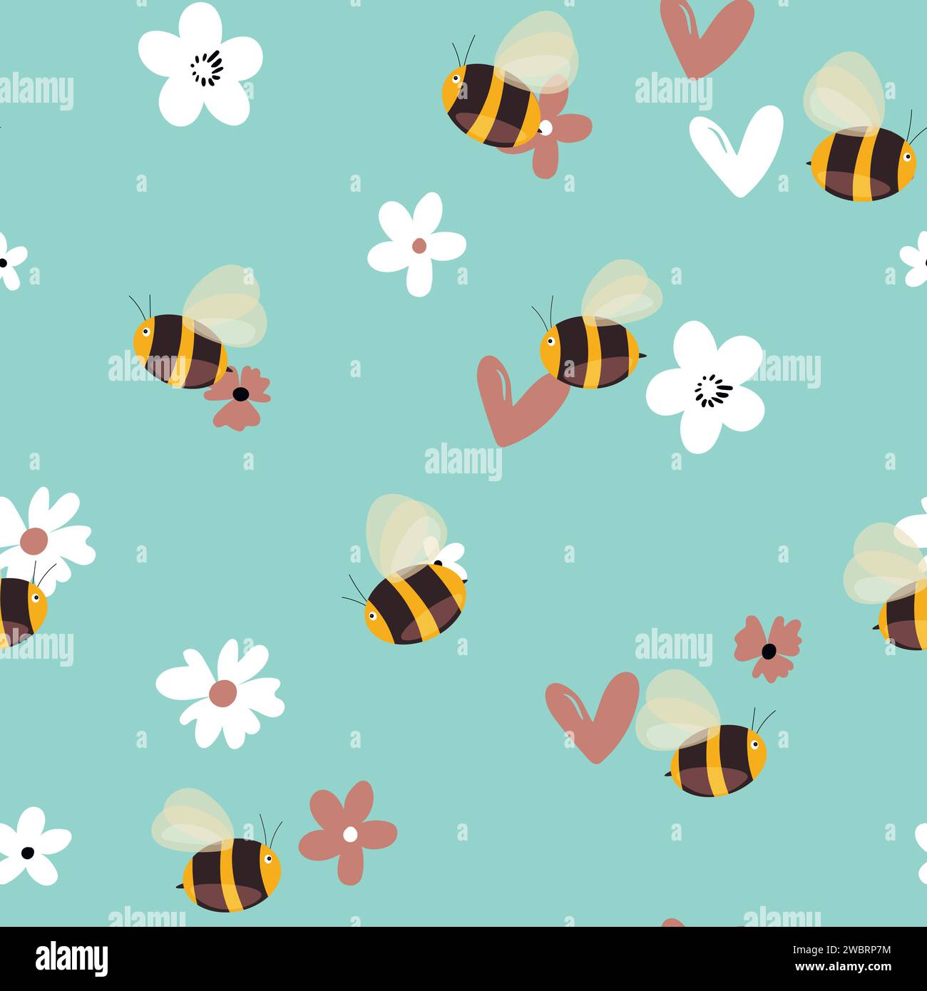 Seamless pattern with bees on floral background. Small wasp. Vector ...