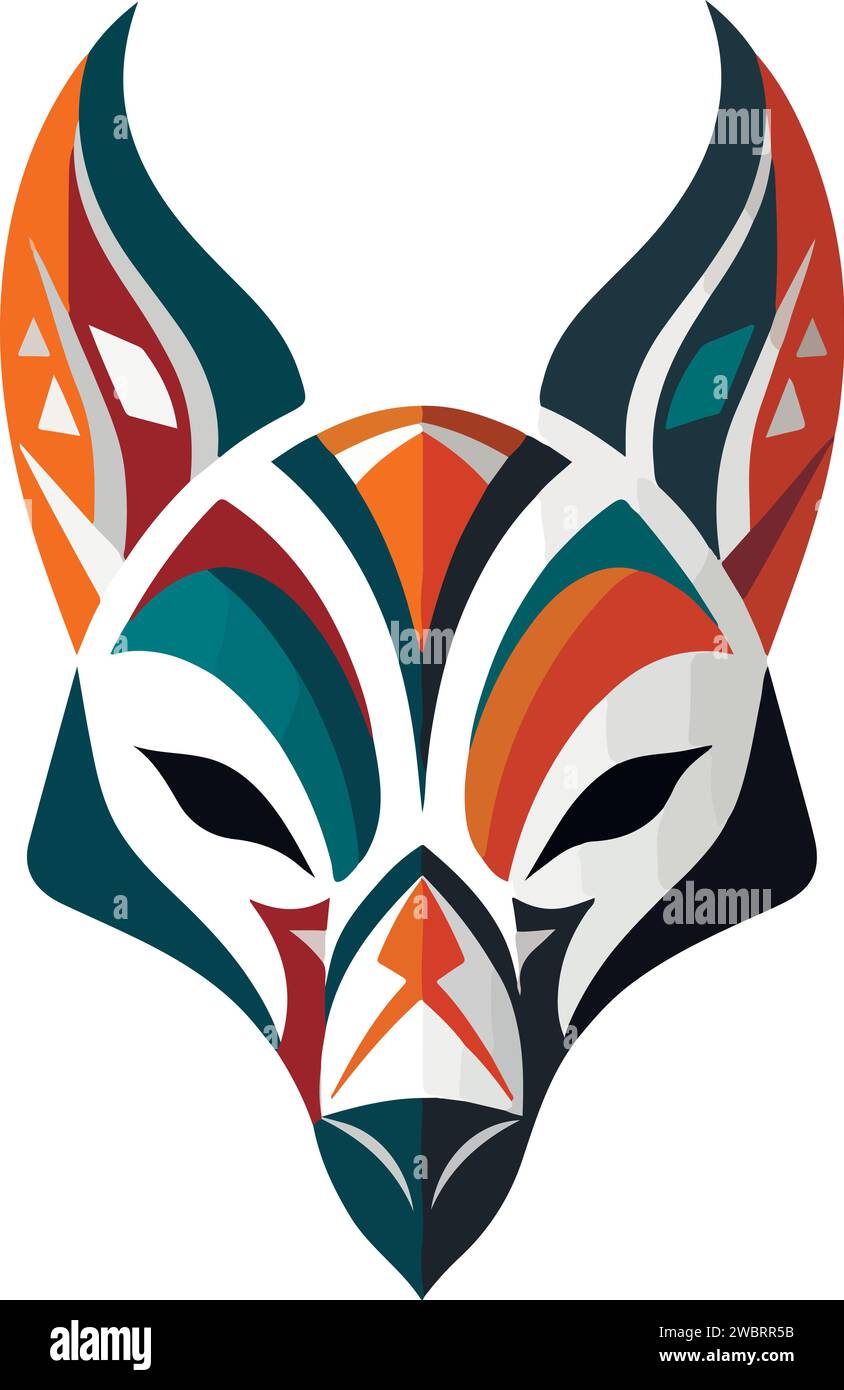 Vector ornamental ancient fox head illustration. Abstract historical mythology fox head logo. Good for print or tattoo. Stock Vector