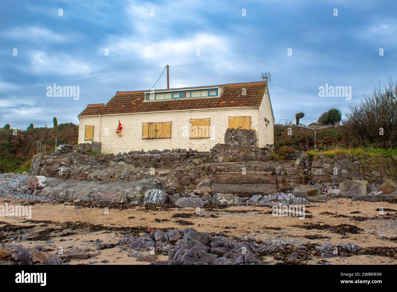 A sea front cottage at Port Eynon, Wales Stock Photo
