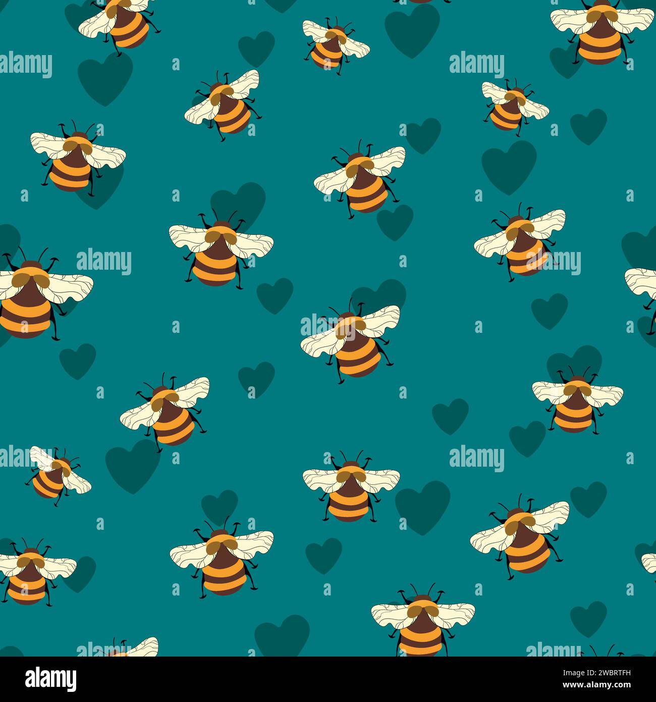 Seamless pattern with bees on floral background. Small wasp. Vector ...