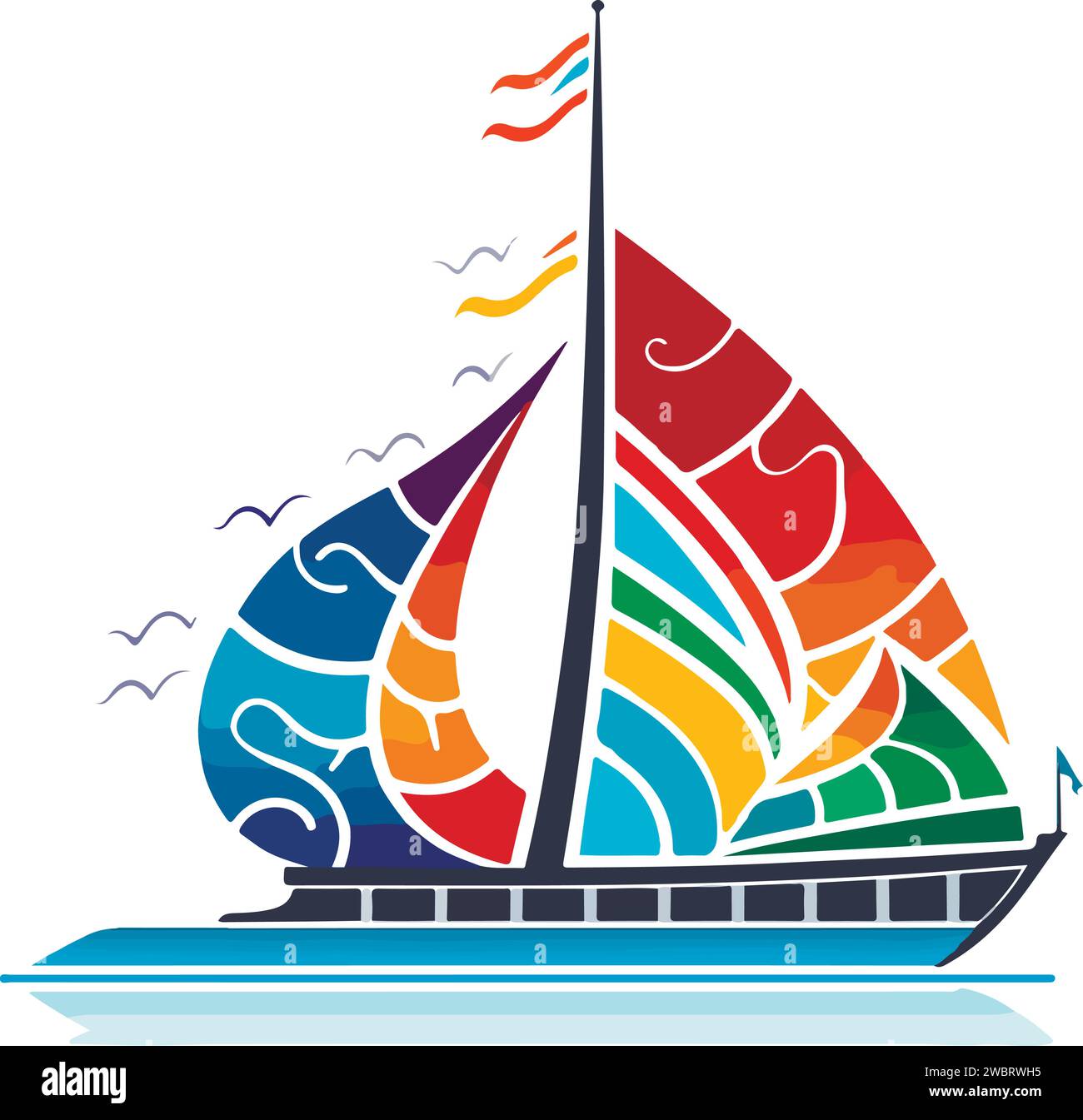 Vector ornamental ancient sailboat illustration. Abstract historical mythology ship logo. Good for print or tattoo. Stock Vector