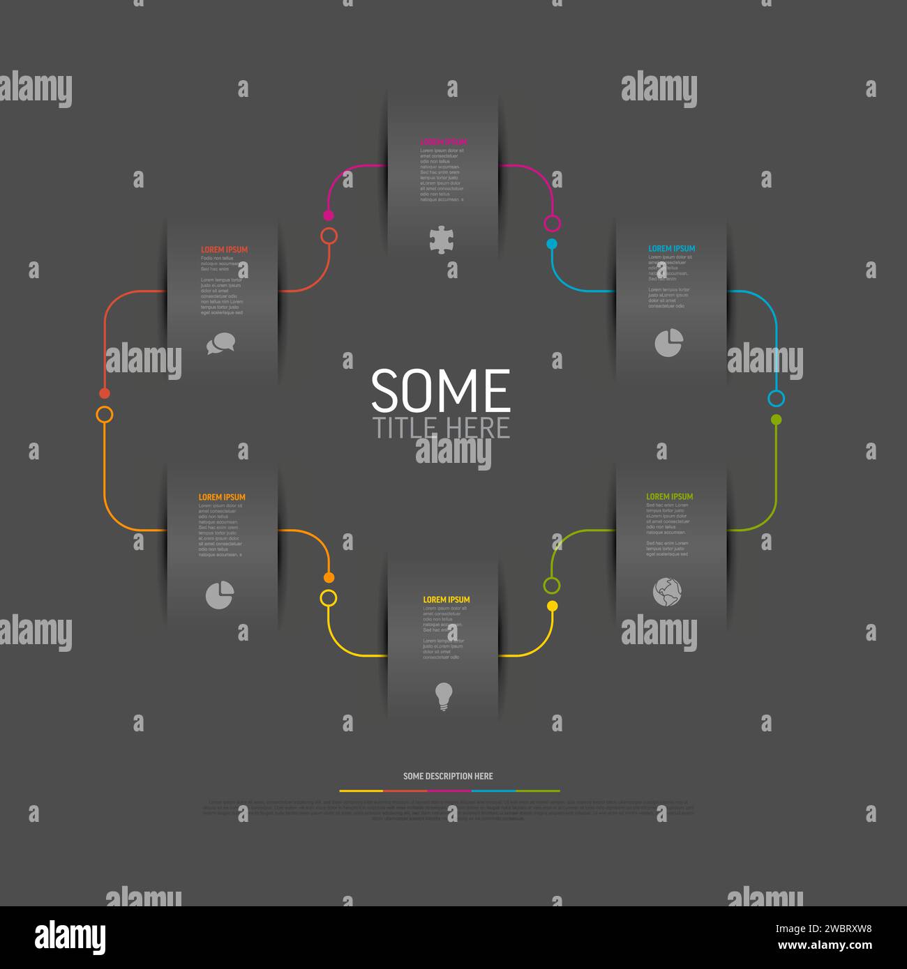 Vector dark Infographic template with six paper cuts elements icons and ...