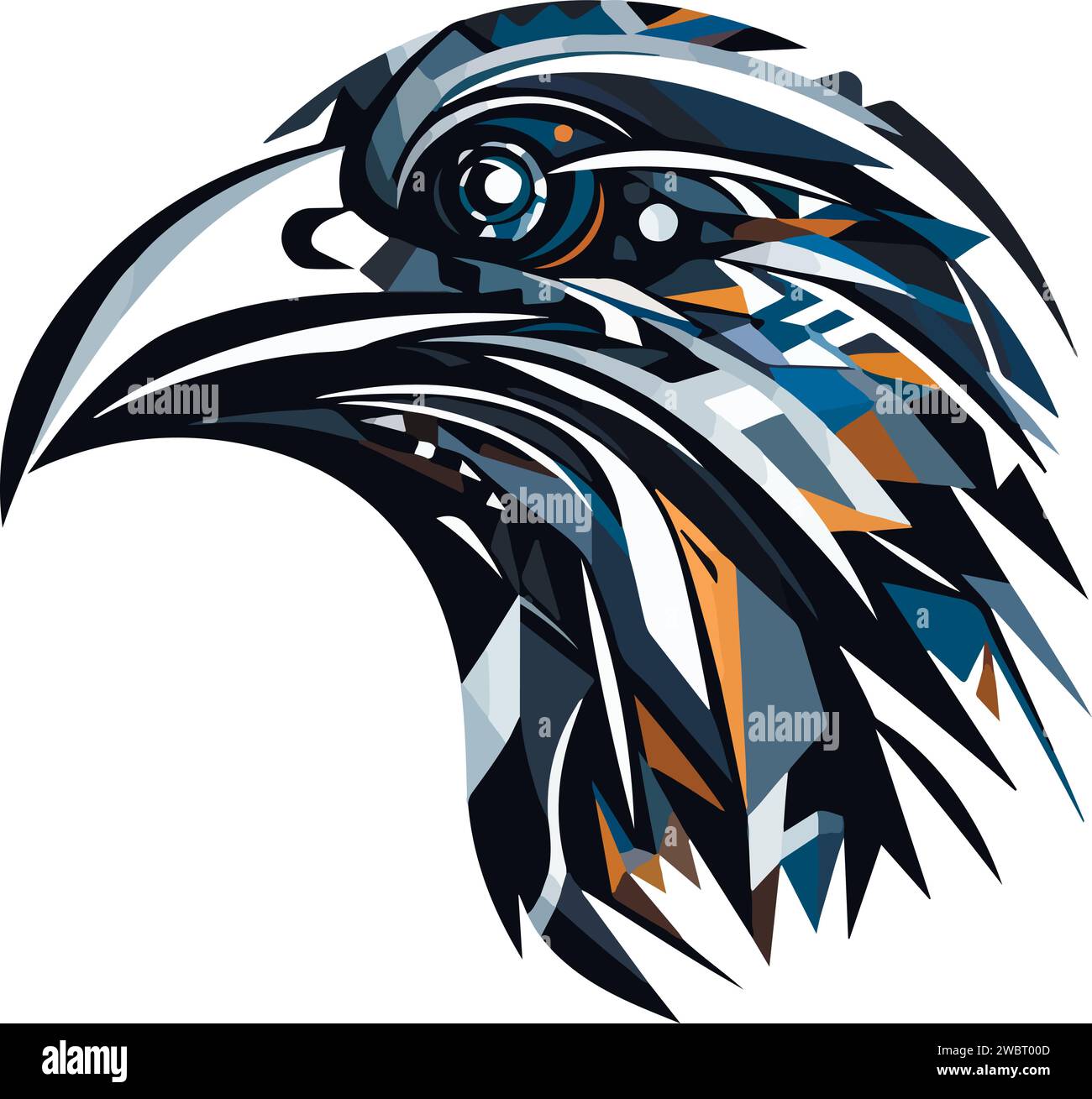Vector ornamental ancient raven, crow illustration. Abstract historical mythology bird head logo. Good for print or tattoo. Stock Vector