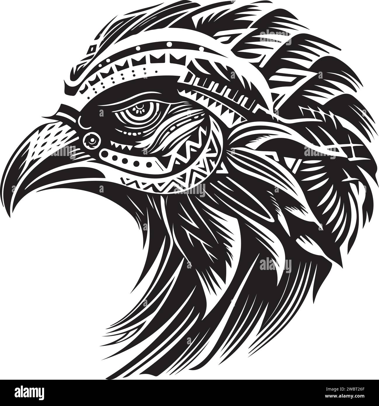 Vector ornamental ancient raven, crow illustration. Abstract historical ...