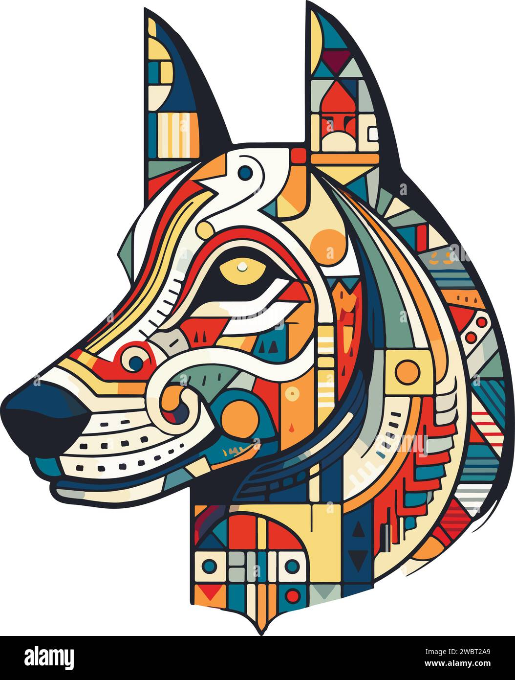 Vector ornamental ancient wolf, dog head illustration. Abstract