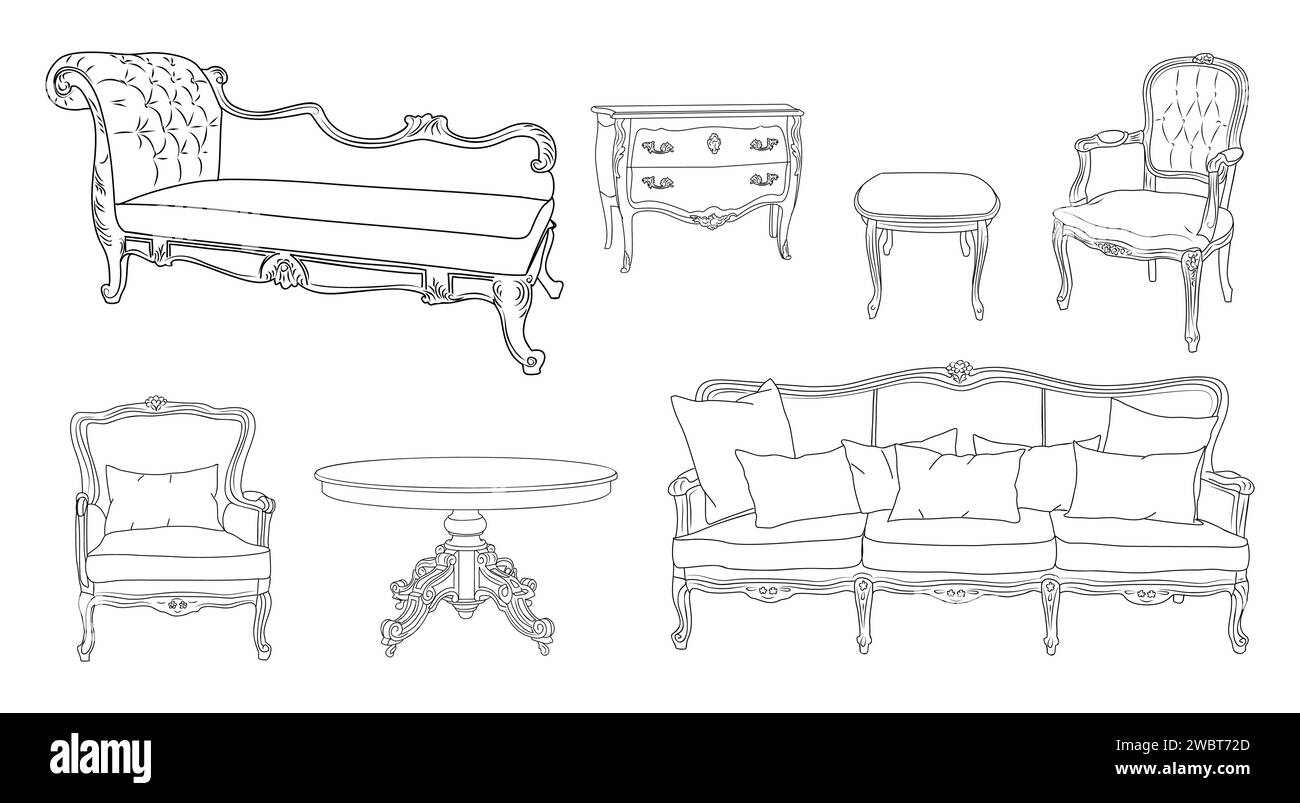 Set of elegant antique furniture vector isolated Stock Vector Image