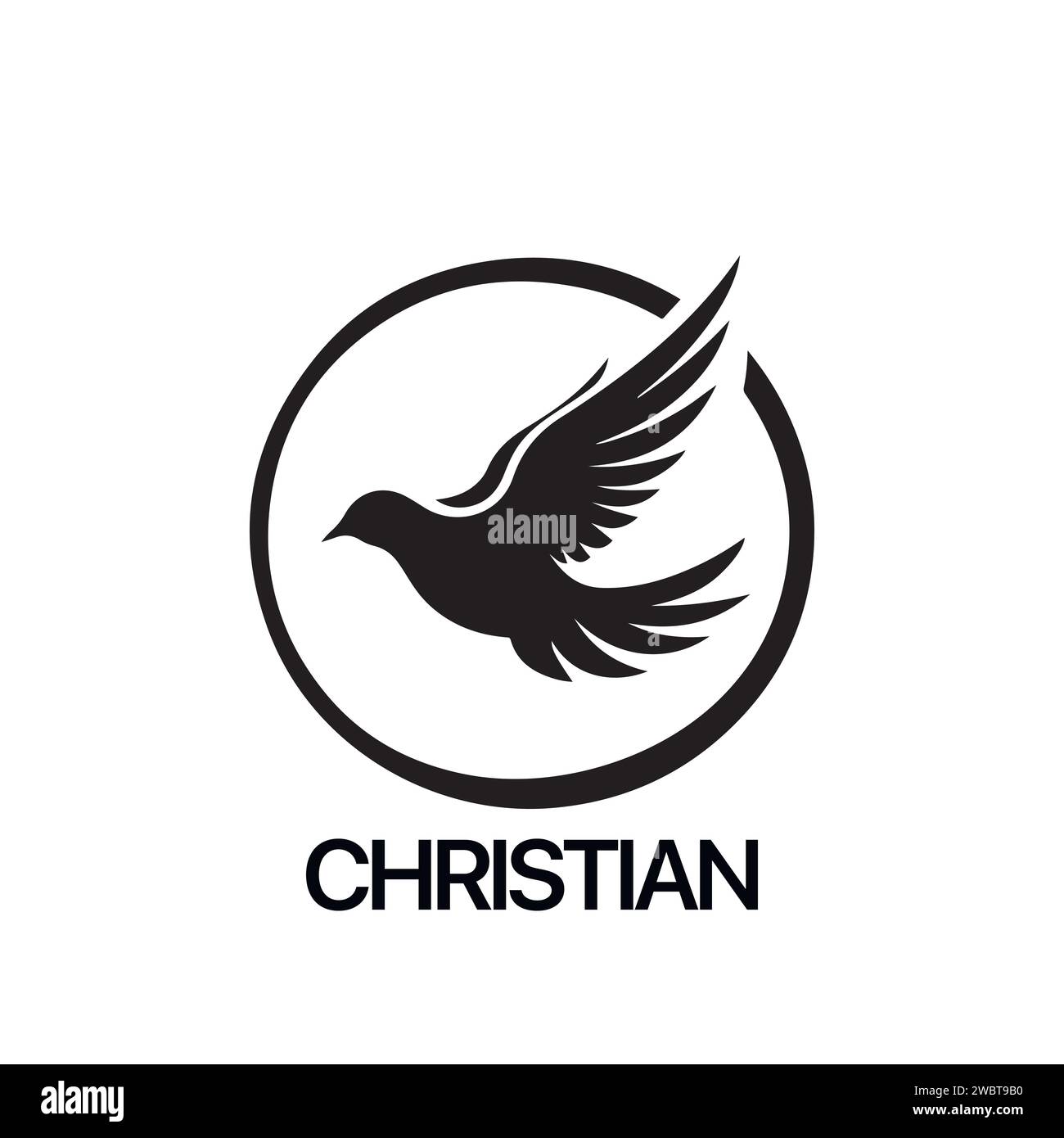 Christian Logo template with dove, pigeon. Black and white christian holy spirit symbol Stock Vector